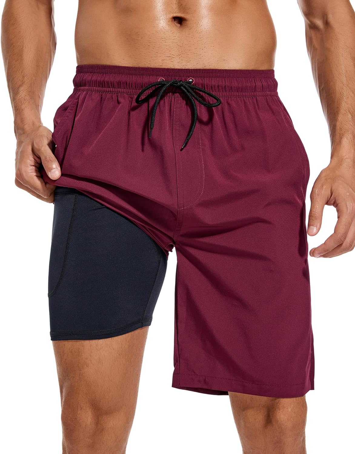 difficort Mens Swim Trunks Quick Dry Bathing Suit 9 inch Inseam Board Shorts with Compression Liner and Zipper Pocket