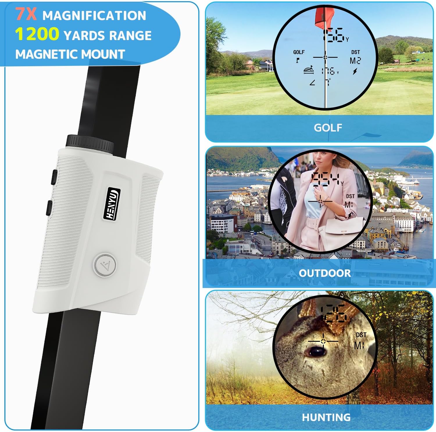 Golf Rangefinder with Slope, Golf Laser Rangefinder,1200 Yard Range Finder Golfing with Magnetic Holder, USB C Rechagreable, 7X Magnification, High-Precision Flag Lock Vibration, Fast Focus