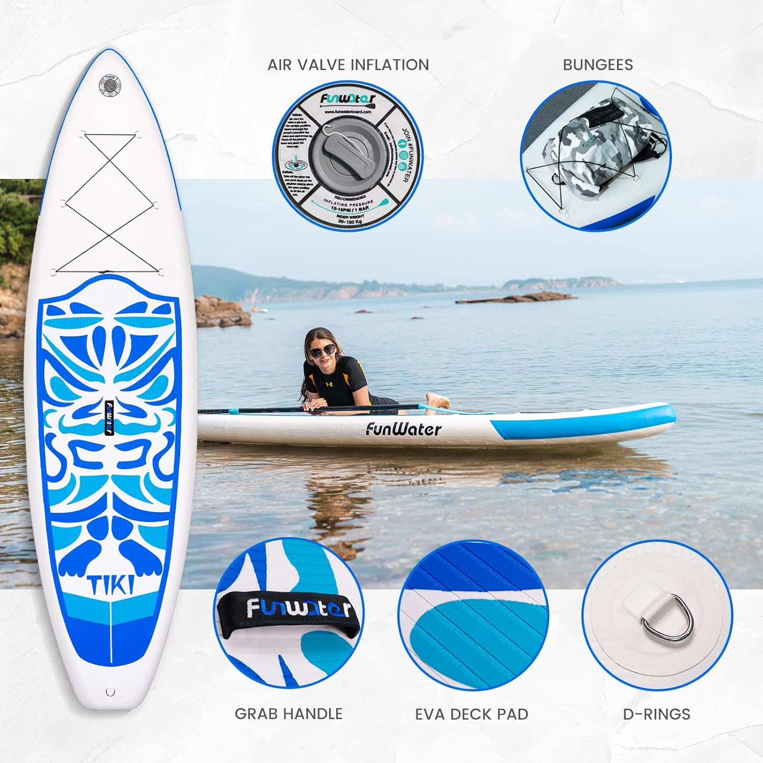 FunWater Inflatable Ultra-Light Stand Up Paddle Board for All Skill Levels with Premium SUP Paddleboard Accessories,Non-Slip Comfort Deck for Youth & Adults.