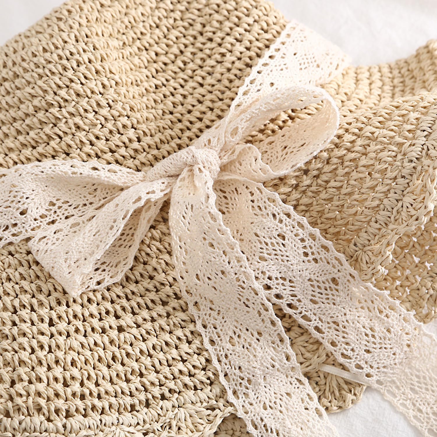 Summer Beach Sun Straw Hats for Women Wide Brim Packable Travel Bucket Hats UPF 50+