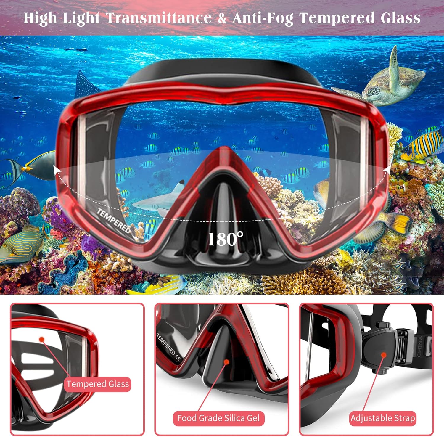 Mask Fins Snorkeling Gear for Adults Men Women, Panoramic View Diving Mask, Anti-Fog Dry Top Snorkel, Adjustable Freediving Swimming Fins/Flippers, Travel Bags for Lap Swimming