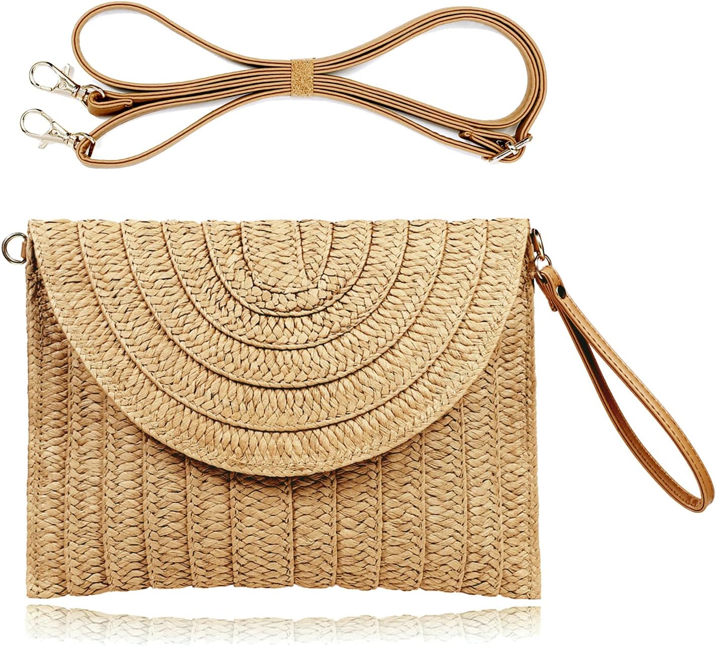 COOKOOKY Straw Clutch Handbag Summer Beach Straw Purse for Women woven Envelope Bag