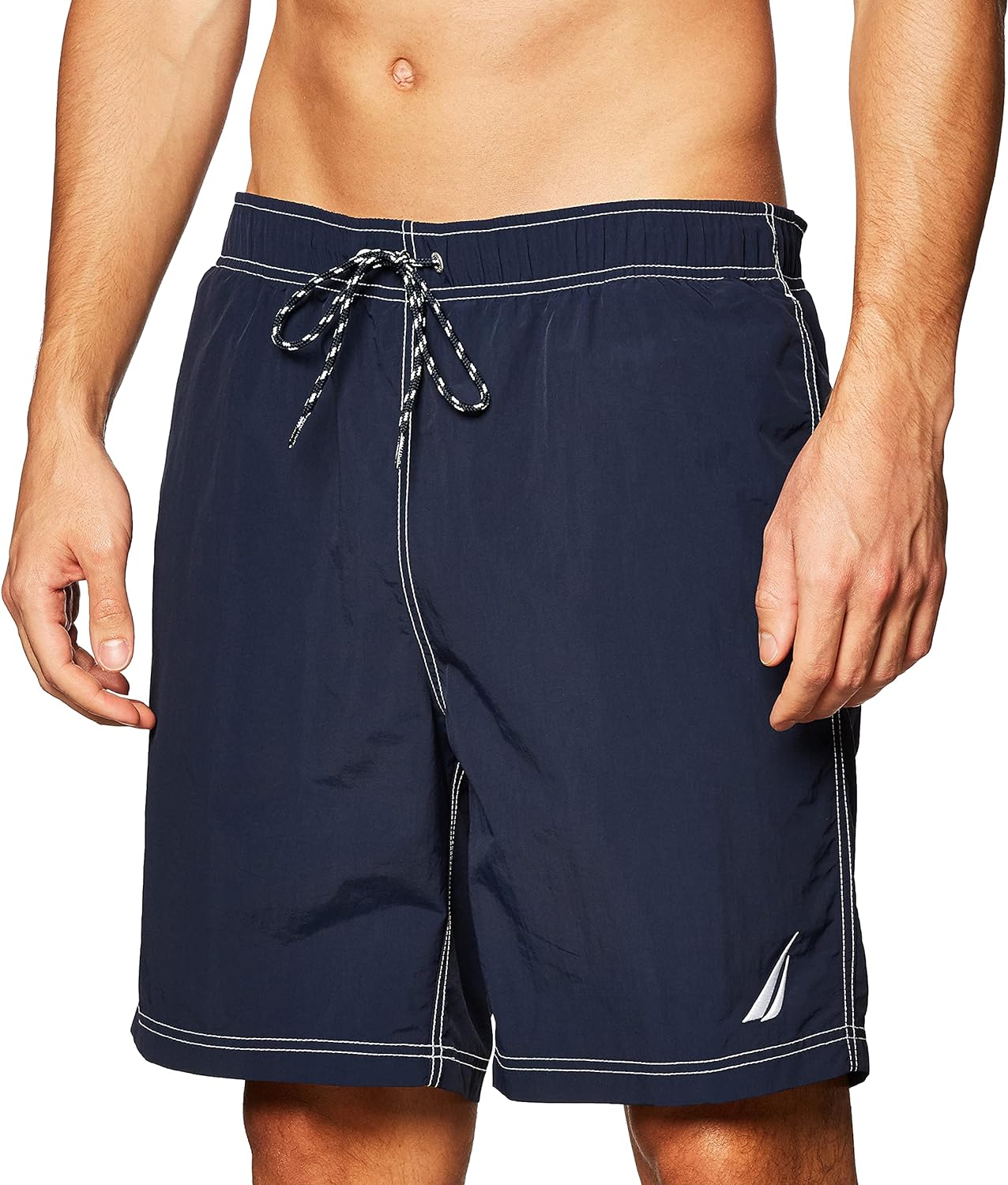 Nautica Men's Solid Quick Dry Classic Logo Swim-Trunk