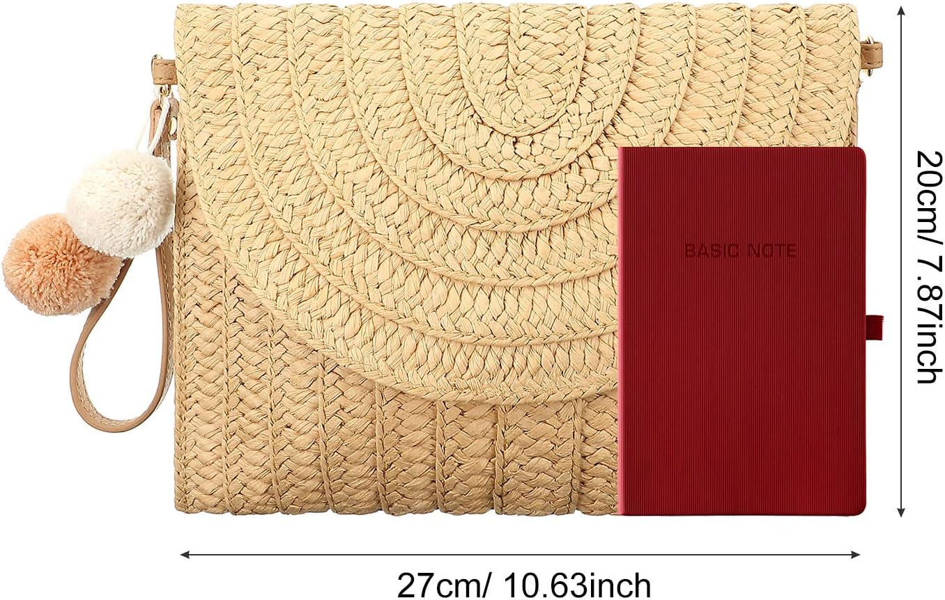 Frienda Straw Shoulder Bag Clutch Straw Crossbody Bag Beach Straw Handmade Bag Woven Rattan Bag for Women Envelope Wallet