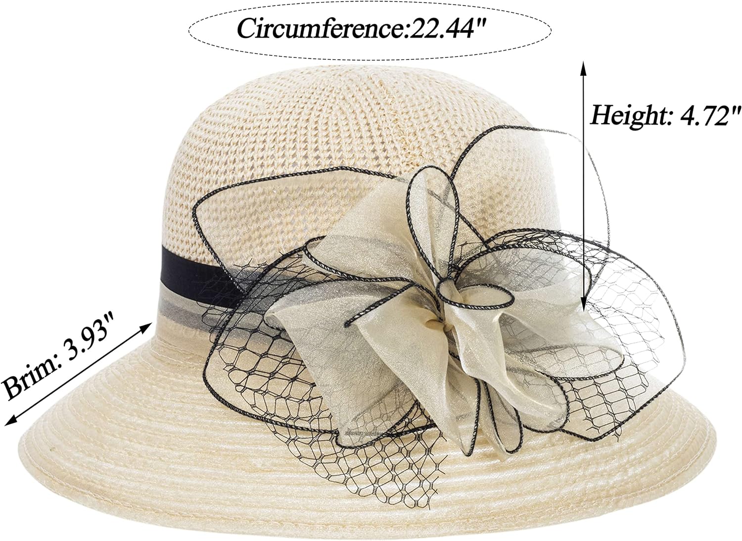 Women Kentucky Organza Derby Hat - Bridal Wedding Church Tea Party Wide Brim Summer Sun Cap