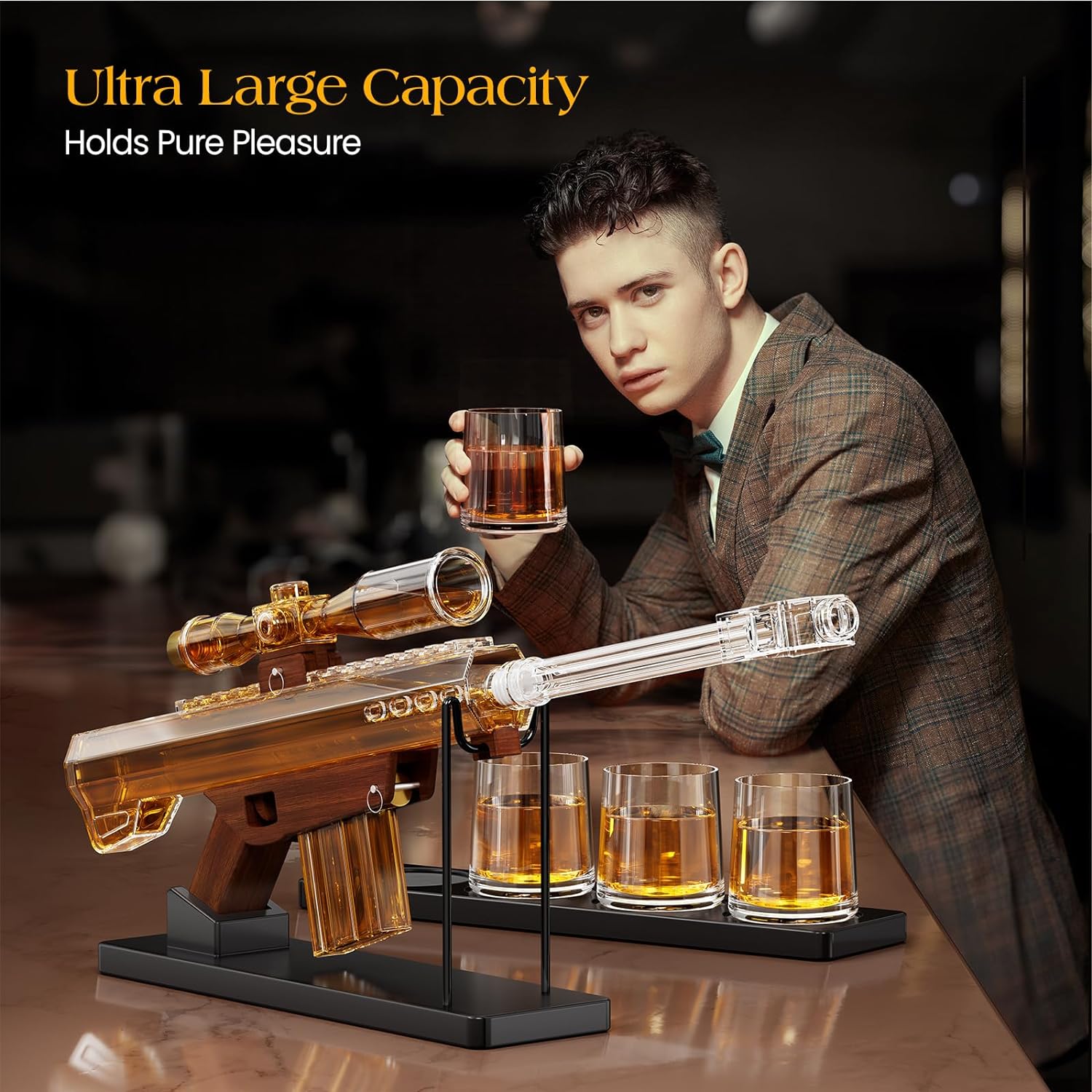 Kollea Gifts for Men Dad, TikTok Gun Barrett Whiskey Decanter Set and 4 Glasses with 5 Oz Sighting Telescope, Unique Birthday Gift Ideas for Him Father, Cool Liquor Dispenser for Home Bar, Party Decor