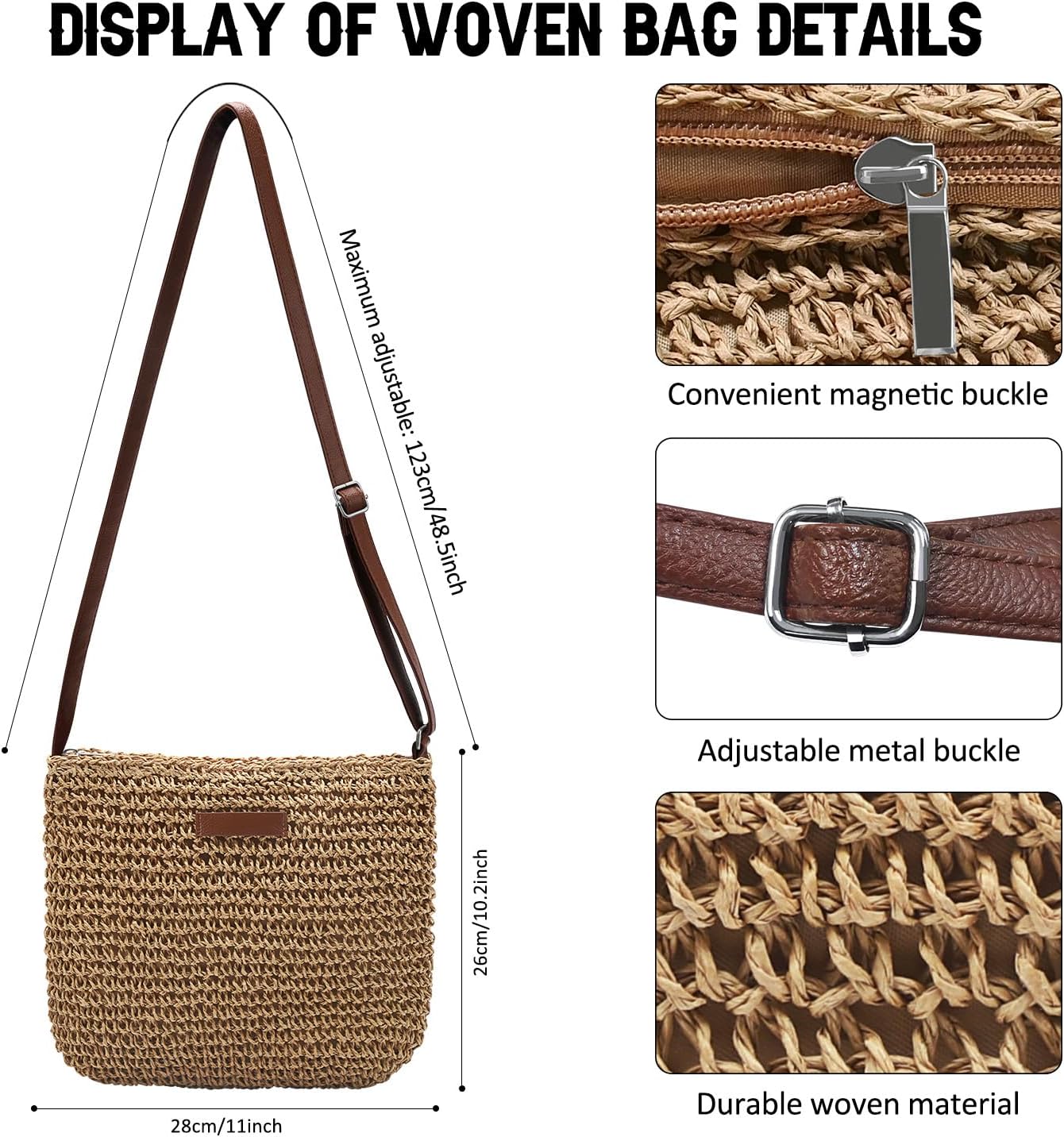 Straw Clutch Bags for Women Shoulder Bag Crossbody Bag Summer Beach Straw Bag Hand-Woven