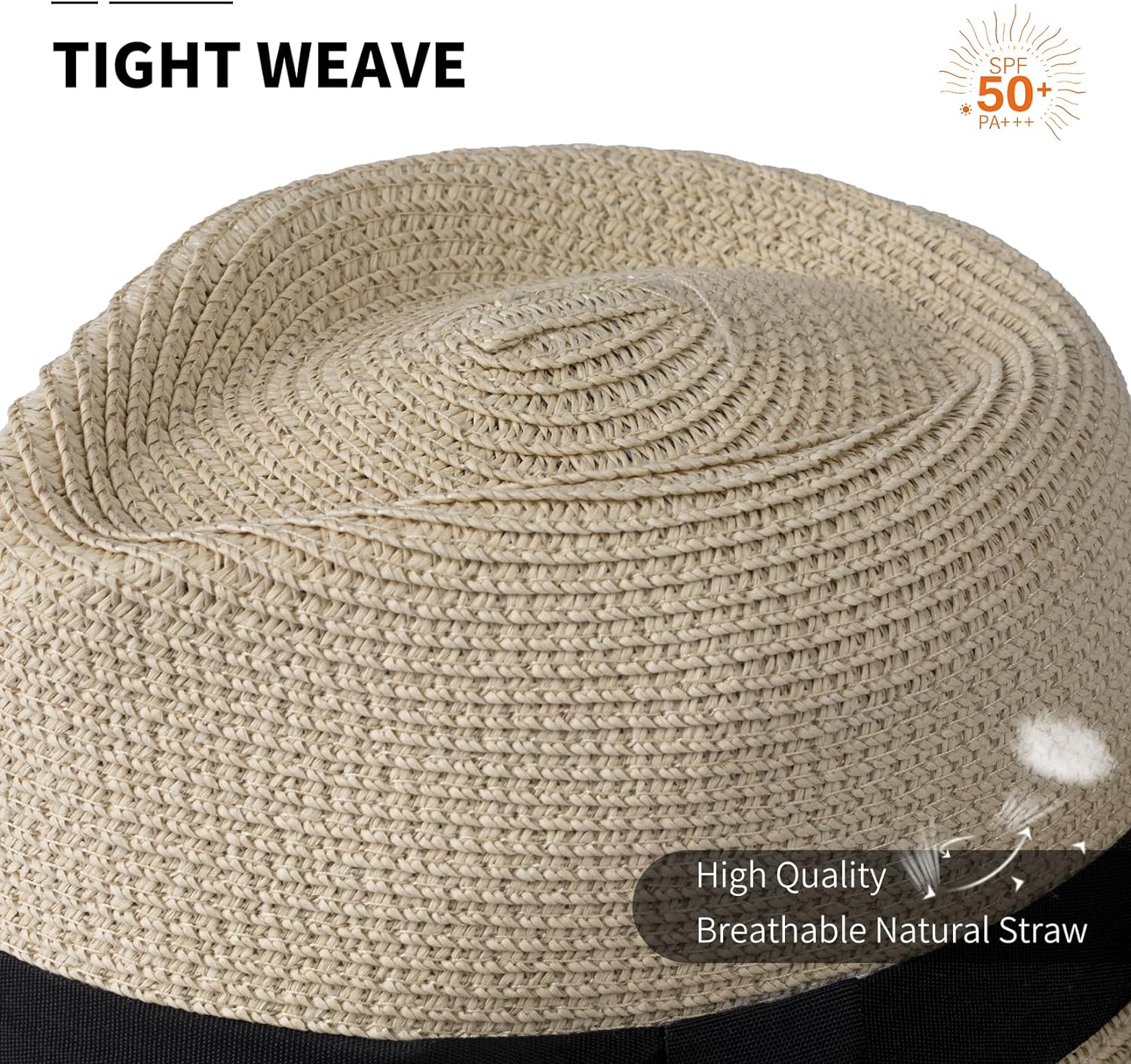 Straw Fedora Hat for Women Men Short Brim Panama Hat Roll Up Trilby Summer Beach Sun Hat UPF 50+