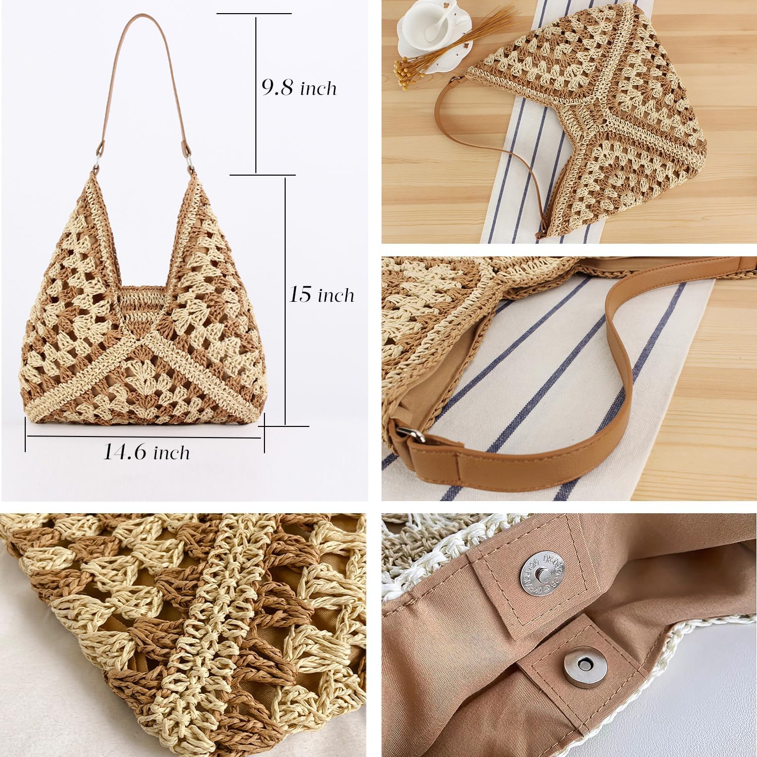 MINGRI 2024 Straw Hobo Beach Bag for Women Summer Purses Bag Woven Everything Tote Bags Shoulder Beach Bag for Vacation