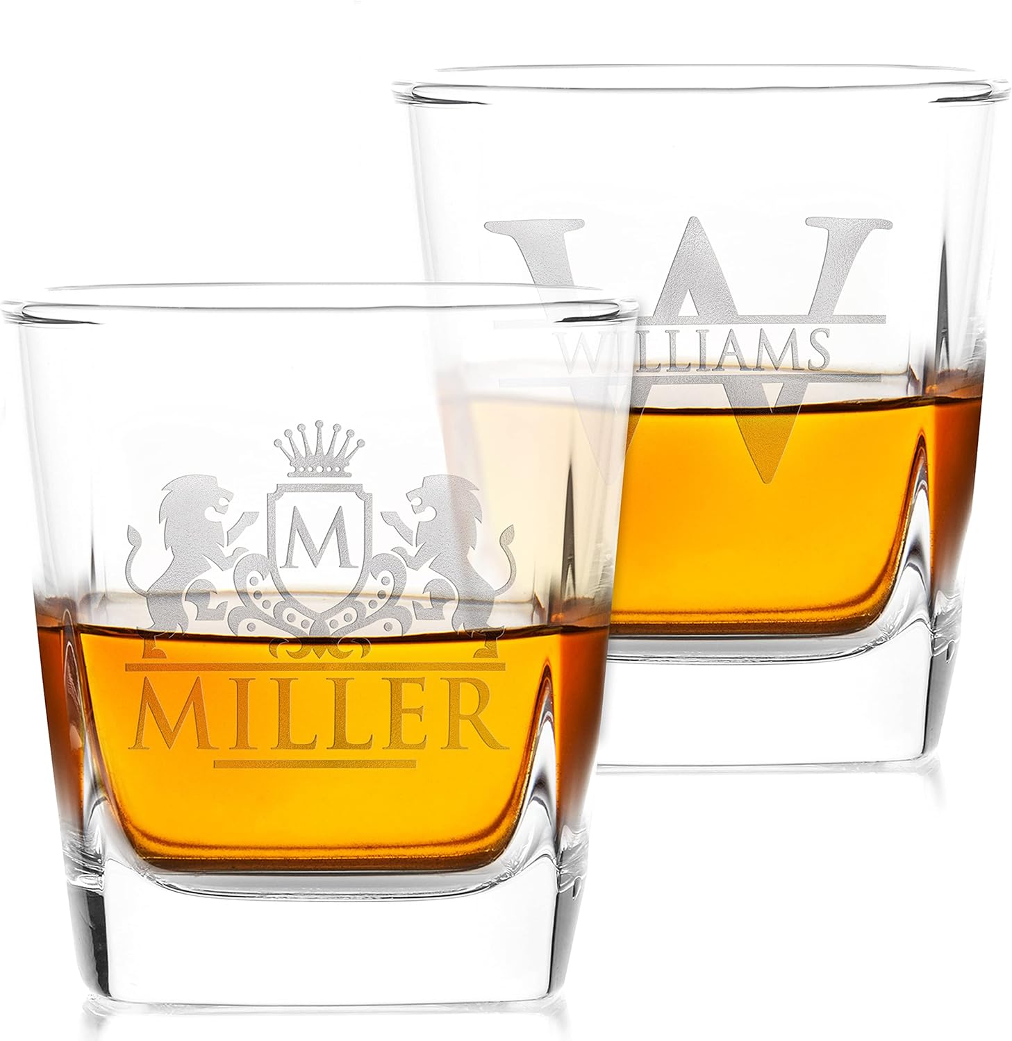 Amazing Items Set of 2 - Whiskey Gifts for Men, Personalized Whiskey Glasses w/Name & Initial - 9 Designs - 9 oz, Limited Edition Monogrammed Rocks Glasses for Whiskey, Dad Gifts