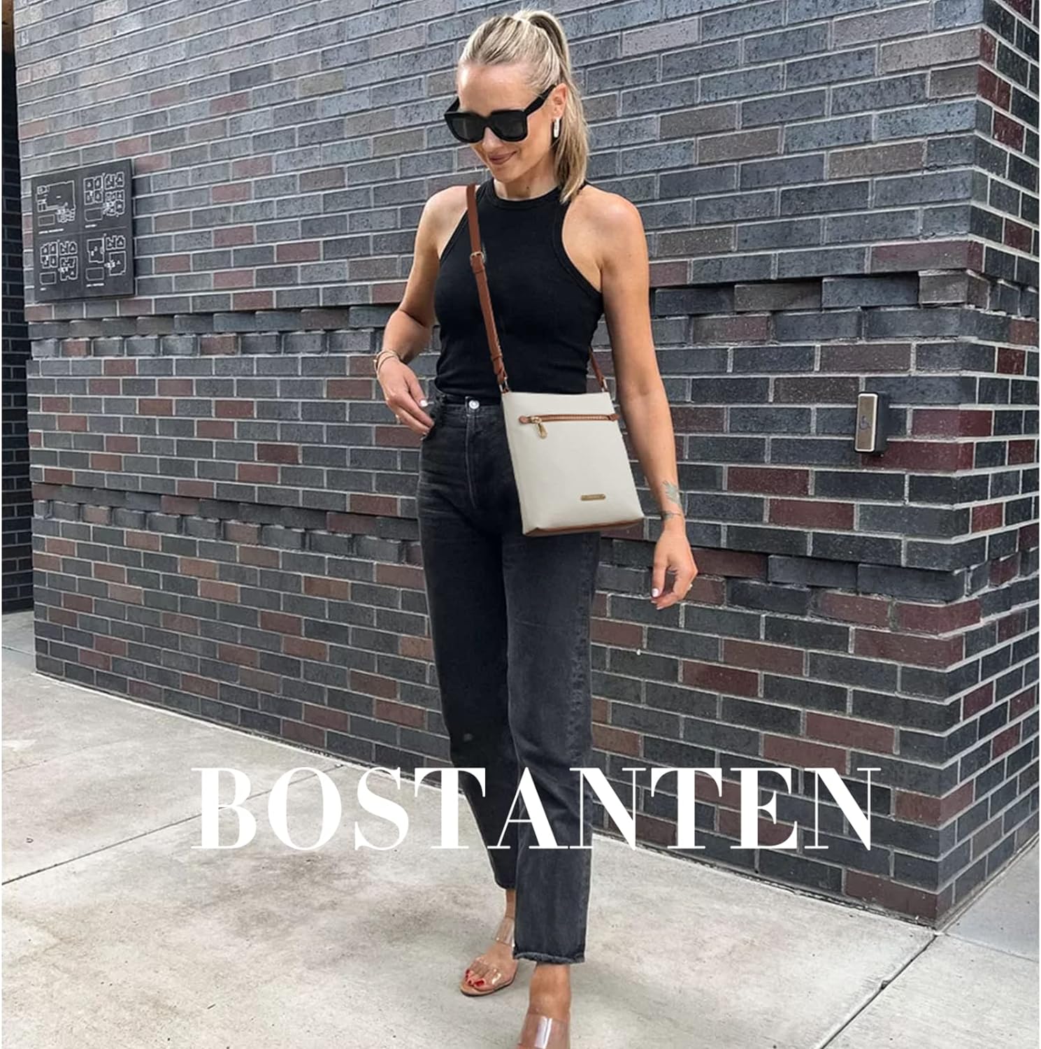 BOSTANTEN Crossbody Bags Purses for Women Trendy Soft Leather Shoulder Handbags with Adjustable Strap Zipper Pocket Medium