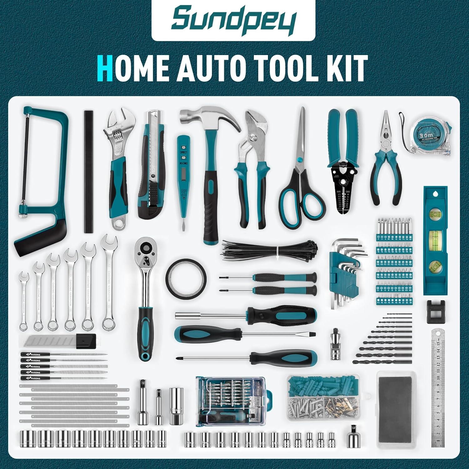 Sundpey 379-PCs Home Tool Kit - Protable Complete Household and Auto Repair Tool Set - Hand General Basic Tool Box Storage Case with Drawer - Full Basic Toolkit for Handyman & Diyer & Homeowner