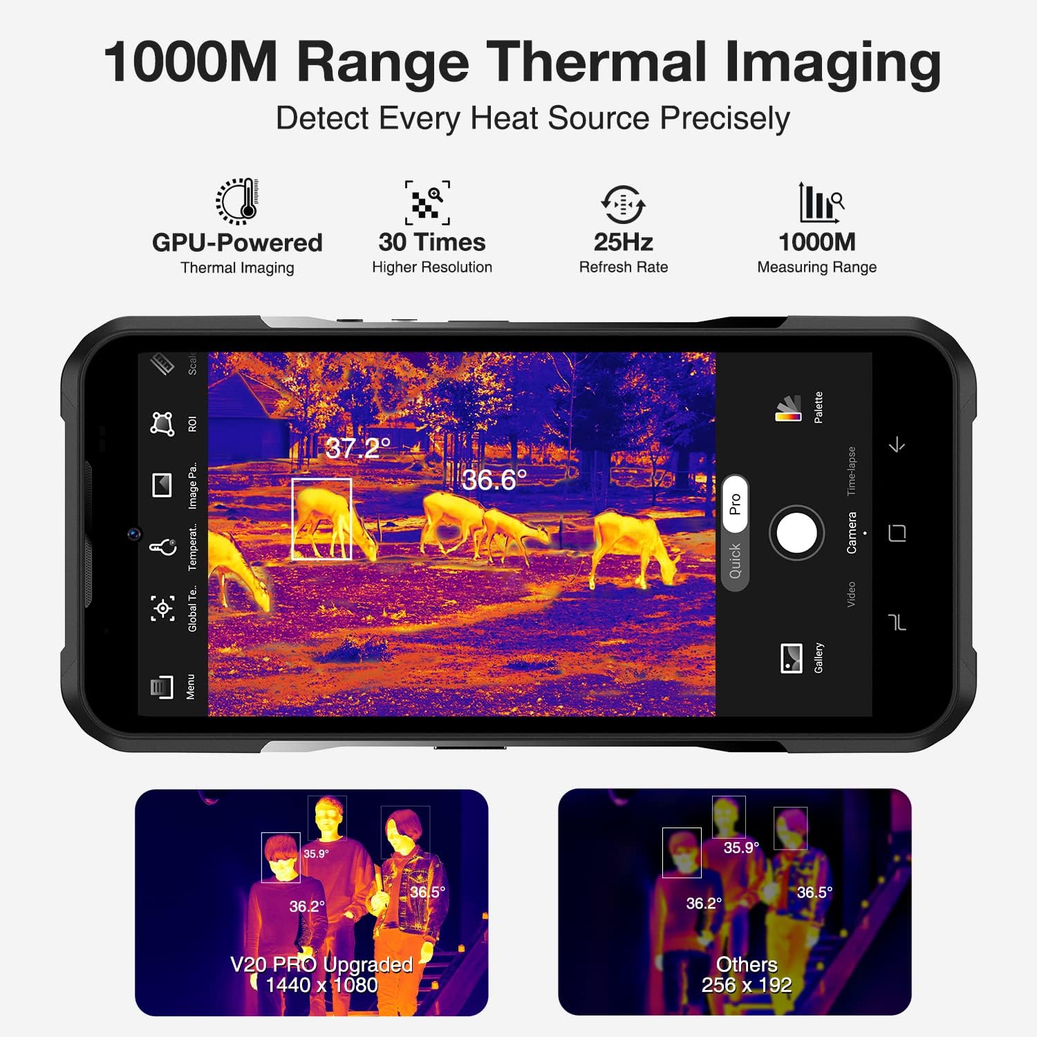 DOOGEE V20 PRO Rugged Smartphone 5G (2023), 1440 * 1080 Thermal Camera Unlocked Rugged Phone, 120Hz 2K AMOLED Display Android Phone, 20GB+256GB Android 12 Cell Phone, 24MP Night Vision, NFC, OTG