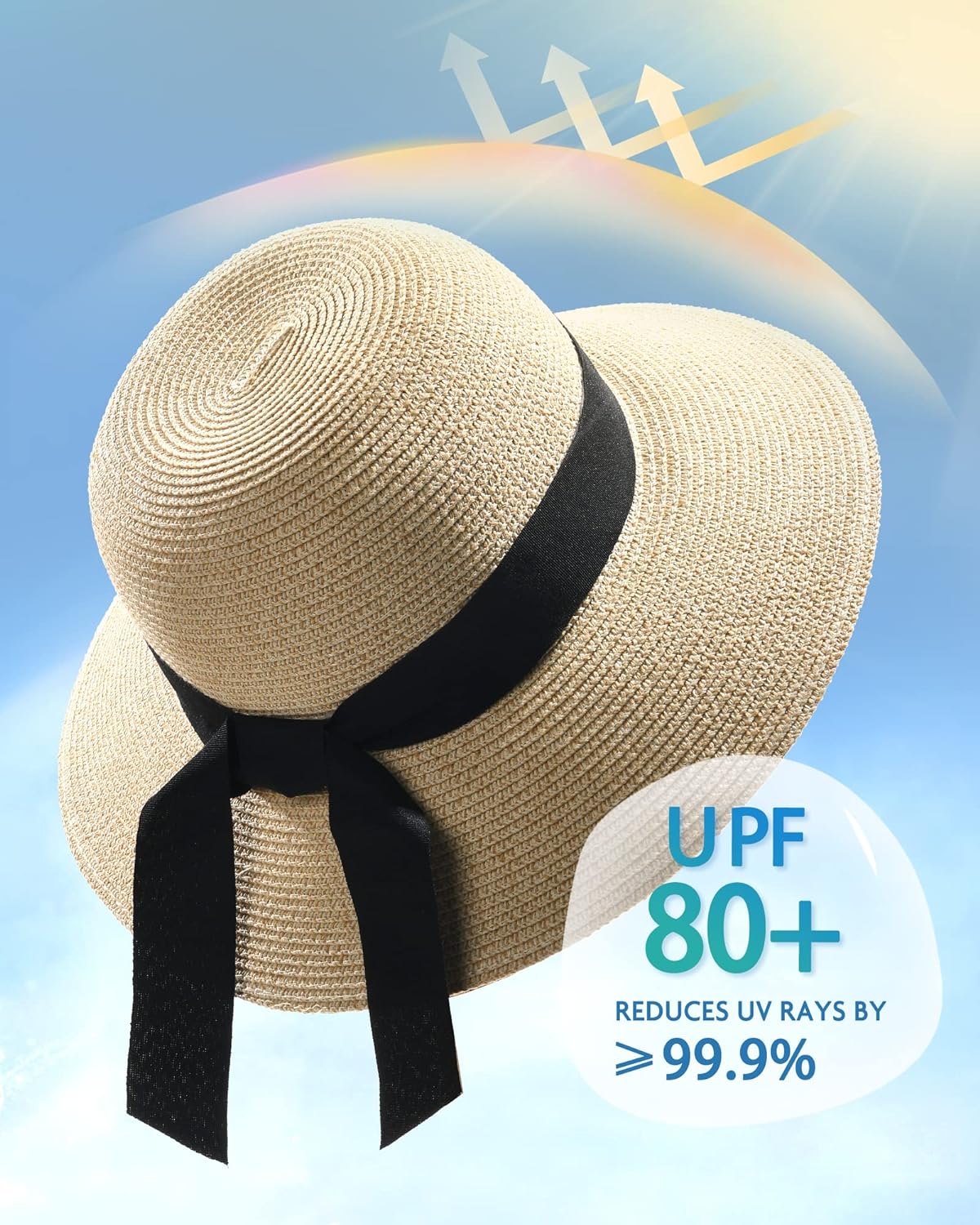 FURTALK Womens Beach Sun Straw Hat UV UPF50 Travel Foldable Brim Summer UV Hat