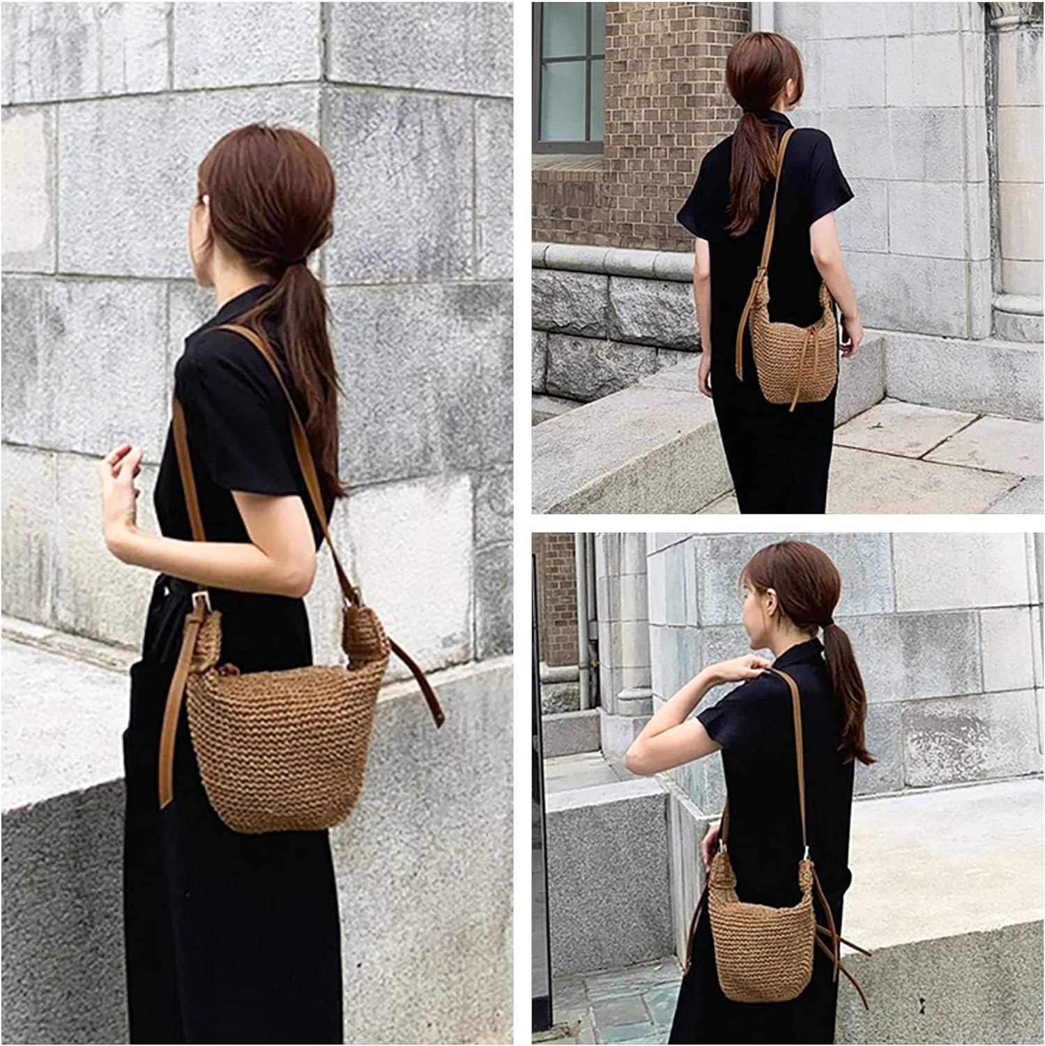 Ayliss Women Straw Handbag Purse Small Summer Beach Handmade Crossbody Shoulder Tote Handbag Handwoven Beach Straw Bag