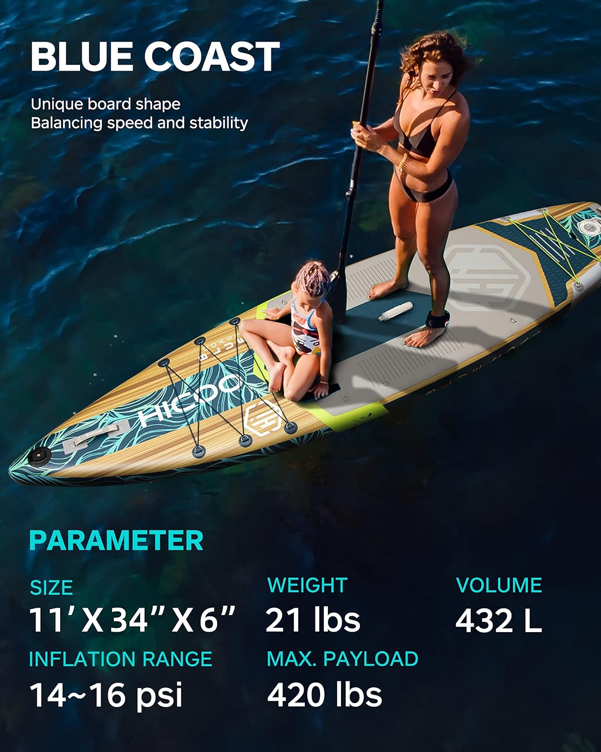 11'6''×34"×6" Extra Wide Inflatable Paddle Board, Stand Up Paddle Board, Sup Board with 3 Removable Fins, 10L Waterproof Bag, 16 D-Rings, Backpack, Hand Pump, Floating Paddle, Safety Leash