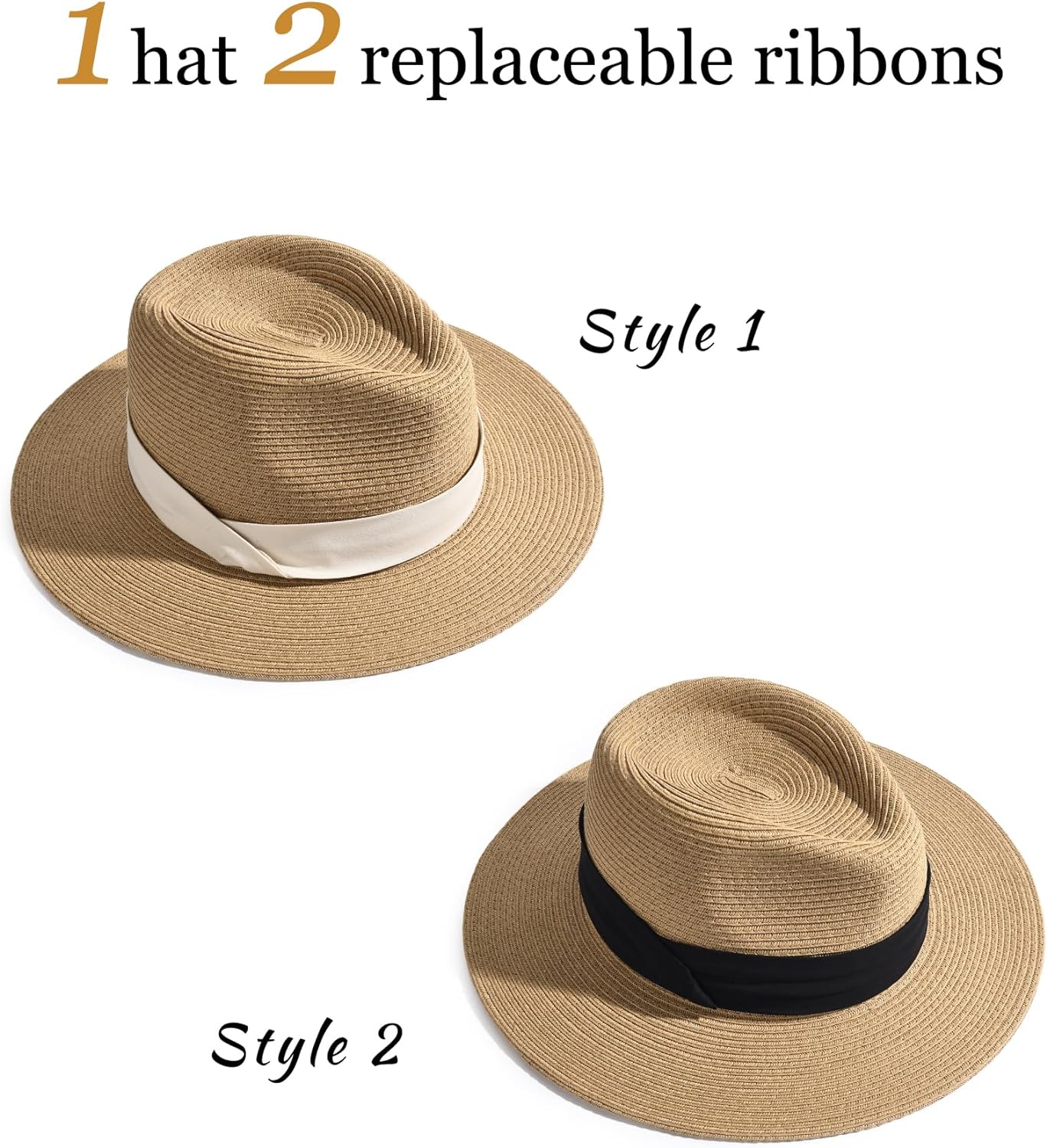 FURTALK Panama Hat Sun Hats for Women Men Wide Brim Fedora Straw Beach Hat UV UPF 50