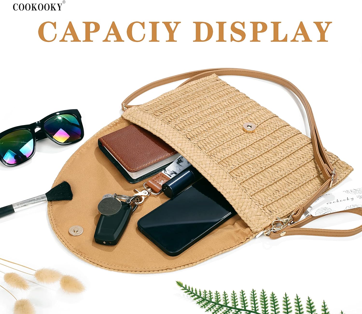 COOKOOKY Straw Clutch Handbag Summer Beach Straw Purse for Women woven Envelope Bag