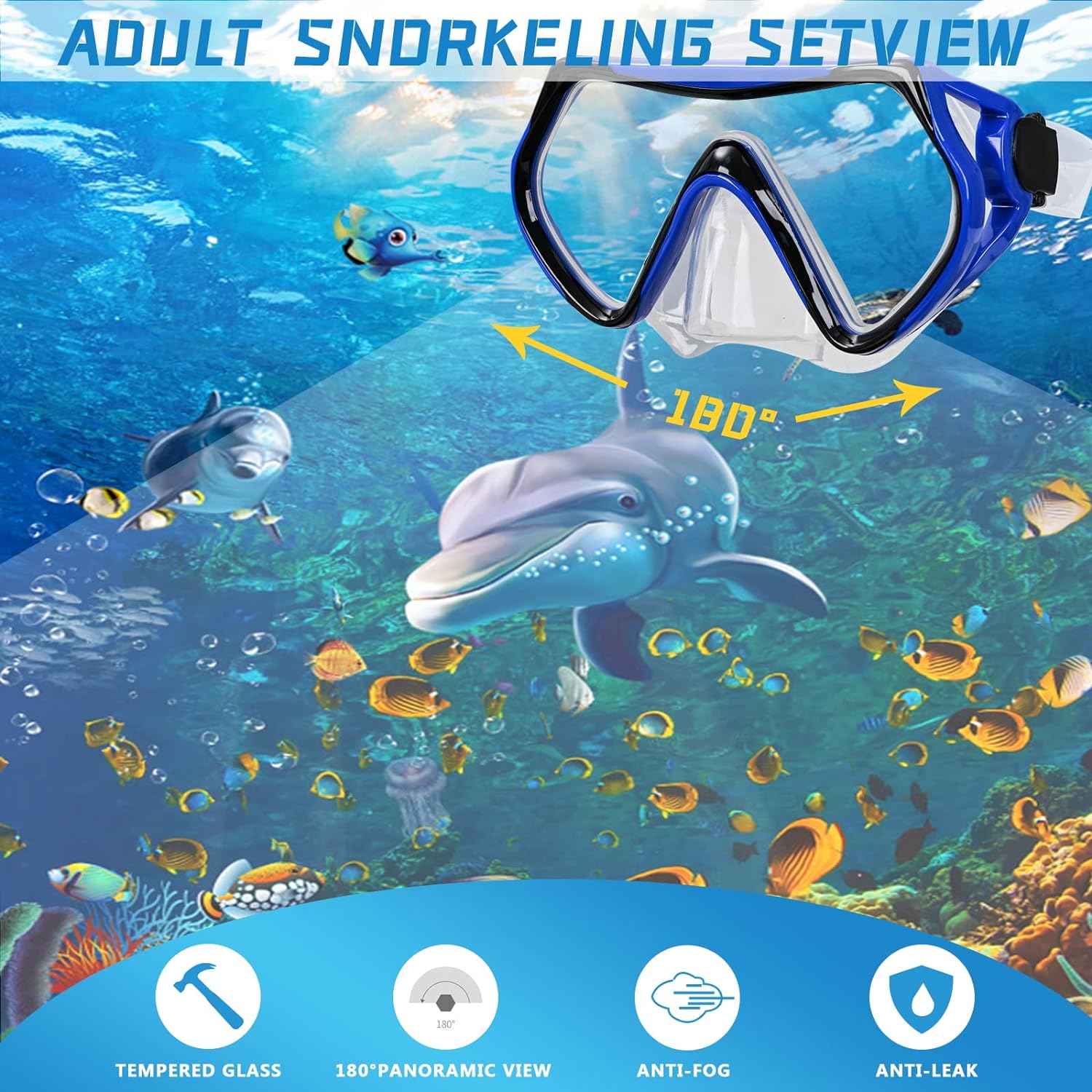 Snorkel mask Snorkeling Set for Adults and Youth, Diving mask and Full Dry Snorkel Swim Googles is Suitable for Snorkeling, Dive Scuba Diving, Swimming