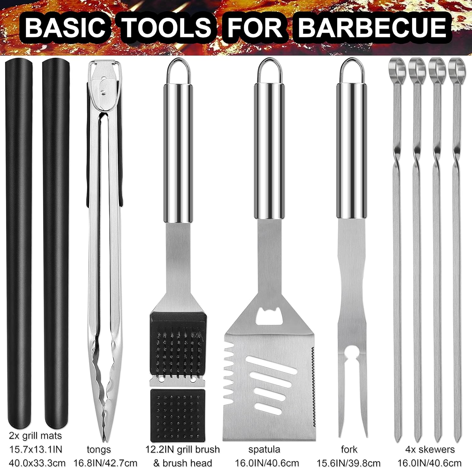 Grilljoy 31PC BBQ Grill Accessories Set, Heavy Duty BBQ Tools Set for Men & Women Gift, Grill Utensils kit with Scissors, Grilling Accessories with Storage Bag for Smoker, Camping Barbecue