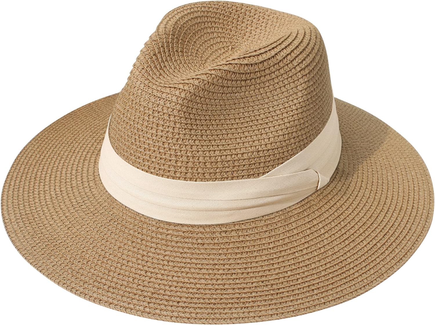 Lanzom Women Wide Brim Straw Panama Roll up Hat Fedora Beach Sun Hat UPF50+