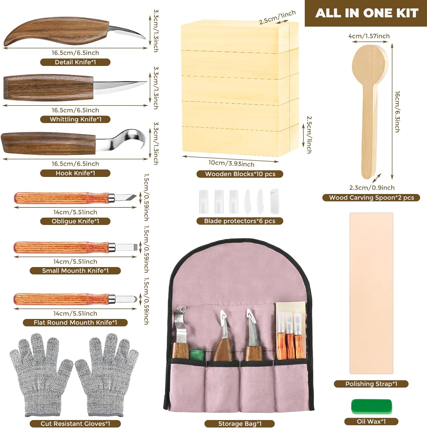 LUBZZOY Wood Carving Kit, Wood Carving Tools Set Includes Whittling Knife & Detail Wood Knife & Basswood Wood Carving Blocks & Wood Spoon,Wood Whittling Kit for Beginners Kids Adults Woodworking DIY