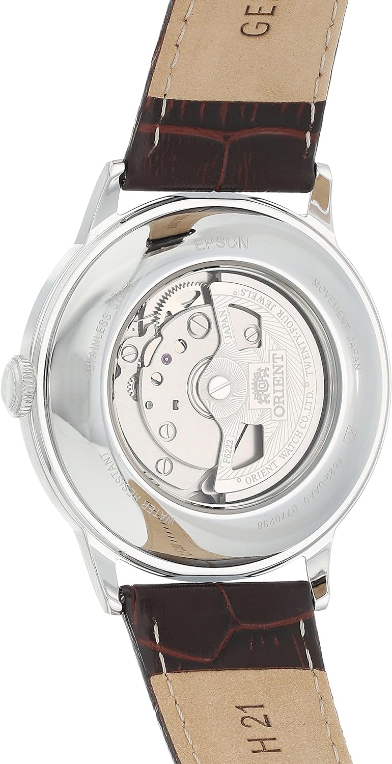 Orient 'Bambino Open Heart' Japanese Automatic Stainless Steel and Leather Dress Watch