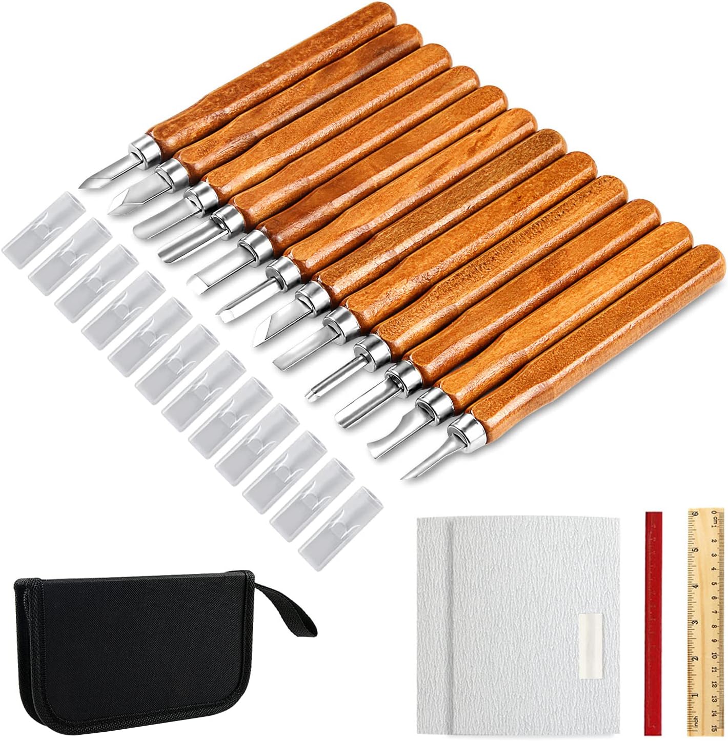 AUGSUN Wood Carving Knife Set - 20 PCS Hand Carving Tool Set for DIY Sculpture Carpenter Experts & Beginners