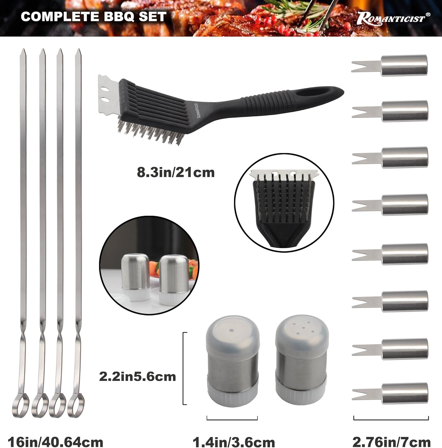 ROMANTICIST 20pc Heavy Duty BBQ Grill Tool Set in Case - The Very Best Grill Gift for Father's Day and Christmas - Professional BBQ Accessories Set for Outdoor Cooking Camping Grilling Smoking