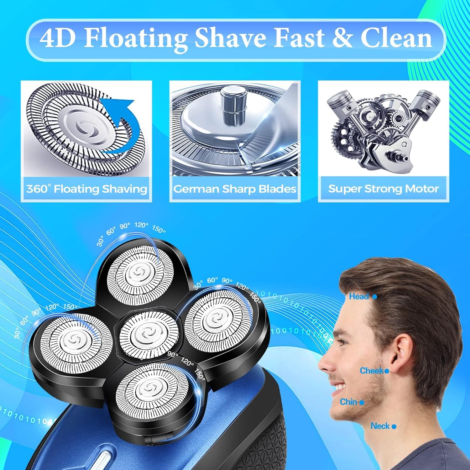 Head Shaver for Bald Men,5 in 1 Bald Head Shavers for Men Cordless,Waterproof Wet/Dry 5 Head Mens Electric Razor for Head Face Shaving, USB Mans Grooming Kit Rechargeable,Rotary Shaver for Men