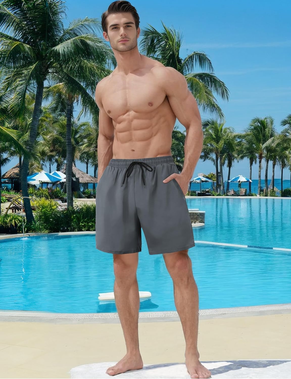 Mens Swim Trunks with Compression Liner 5 Inch Inseam Quick Dry Swim Shorts Mens Swimsuit Board Shorts with Pockets