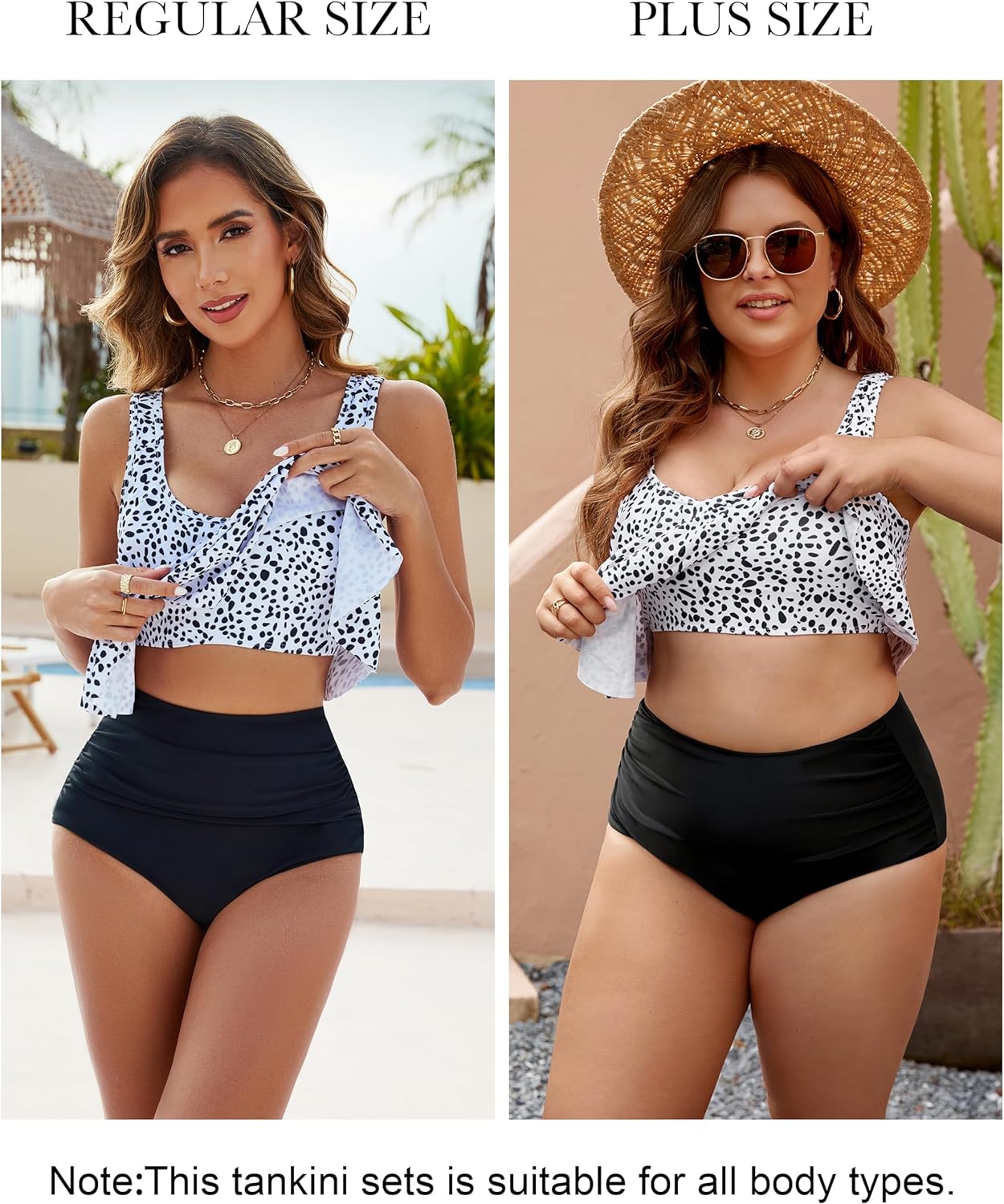 Tankini Swimsuits for Women Plus Size Tummy Control Bathing Suit Two Piece Top High Waisted Bikini Bottom Swimwear Set