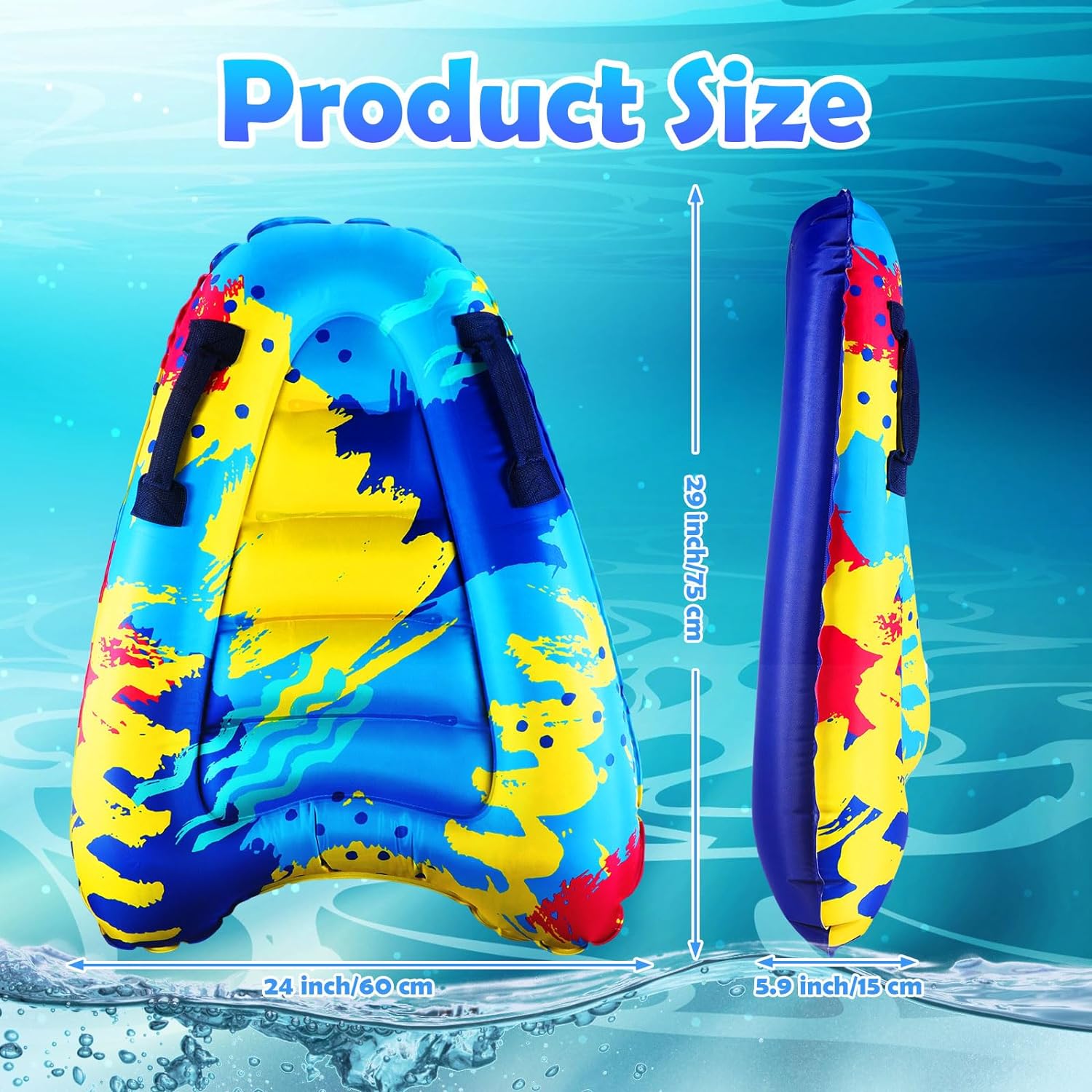 Inflatable Surf Body Board with Handles Beach Surfing Float for Slip Portable Pool Water Game Float Board Swimming Pool Floating Water Summer Fun Toy for Kids and Adult