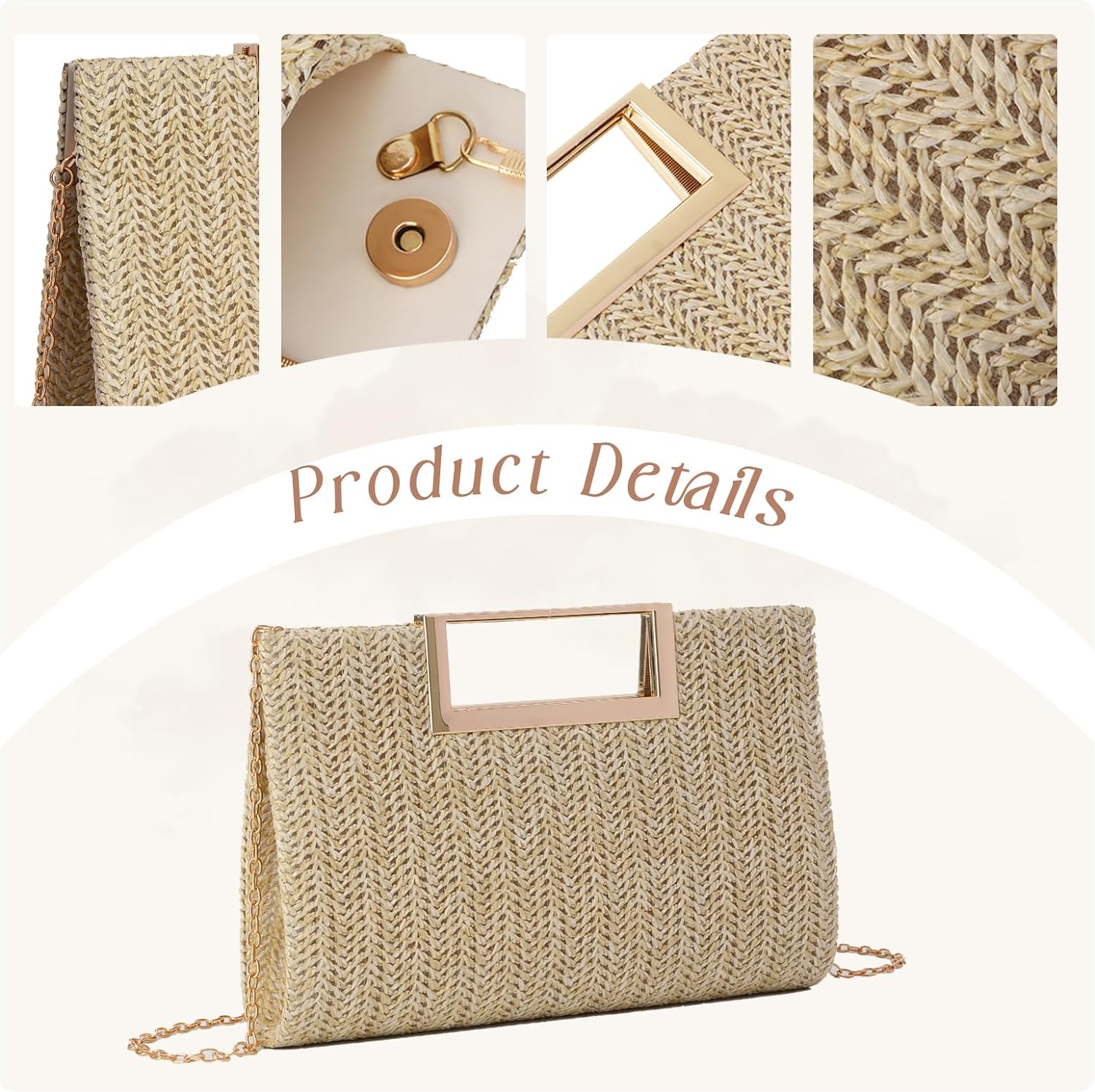 Straw Clutch Top Handbags Raffia Bag Purse Woven Tote CrossBag for Women Beach Summer Travel 2024