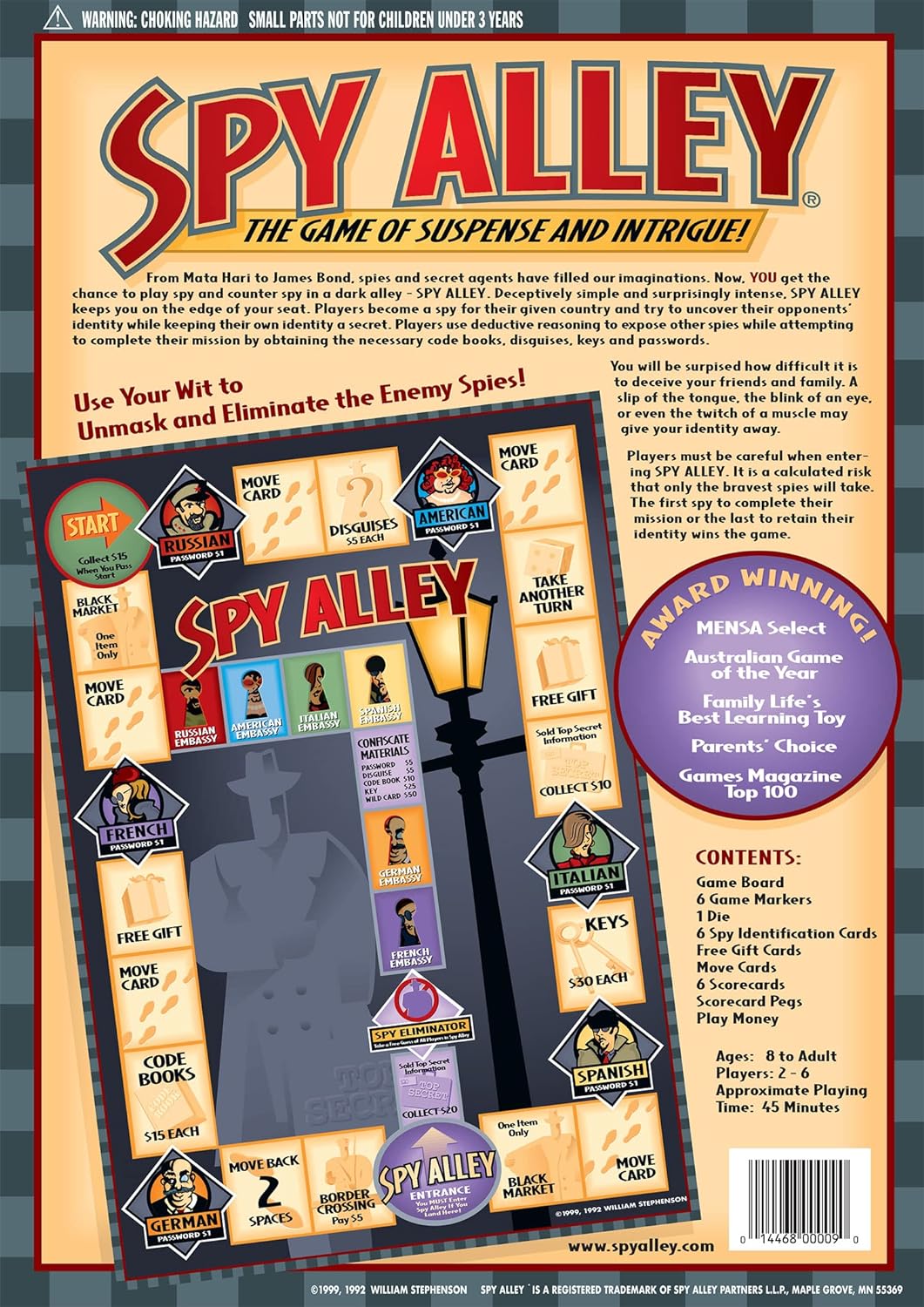 Spy Alley Mensa Award Winning Family Strategy Board Game