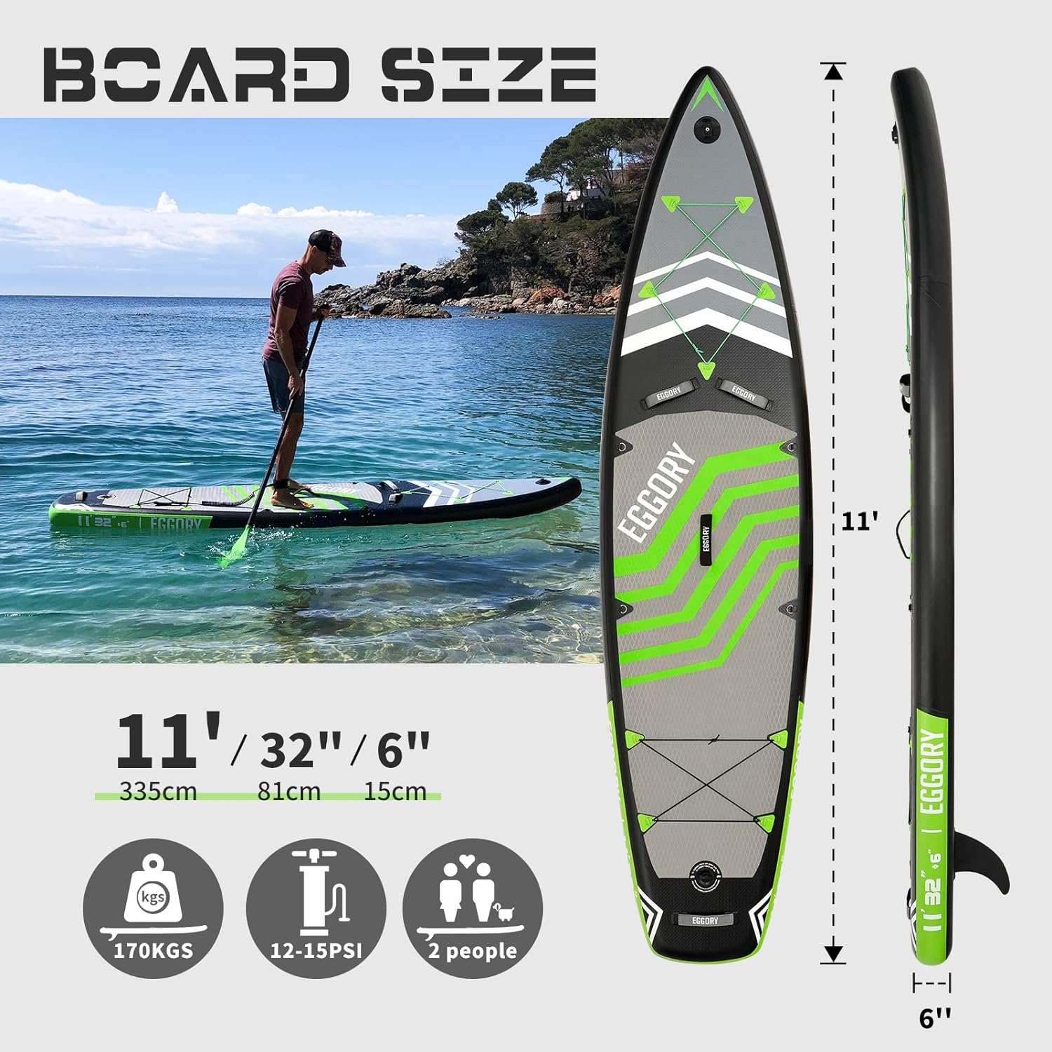 Inflatable Paddle Board, 11'x32 x6 Stand Up Paddle Board, Sup Board with Removable Fin, Floating Paddle, Hand Pump, Waterproof Bag, Traveling Board