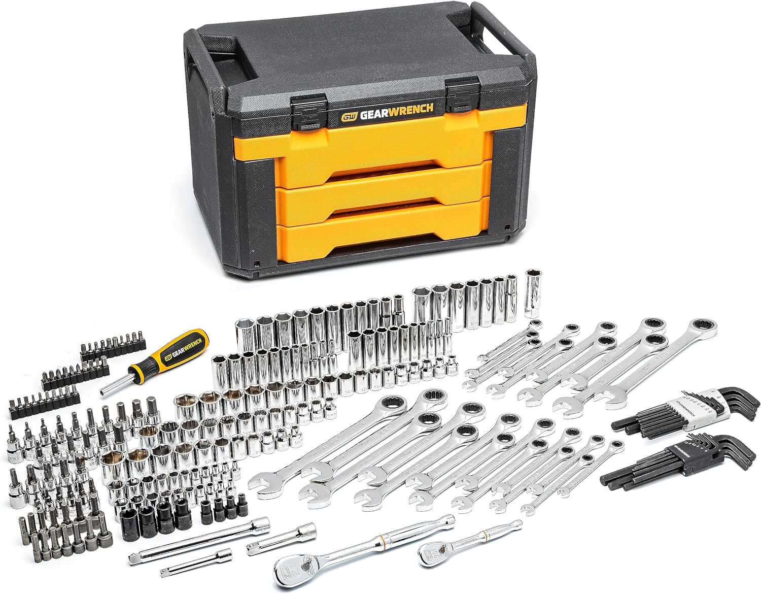 GEARWRENCH Mechanics Tool Set in 3 Drawer Storage Box, 232 Piece