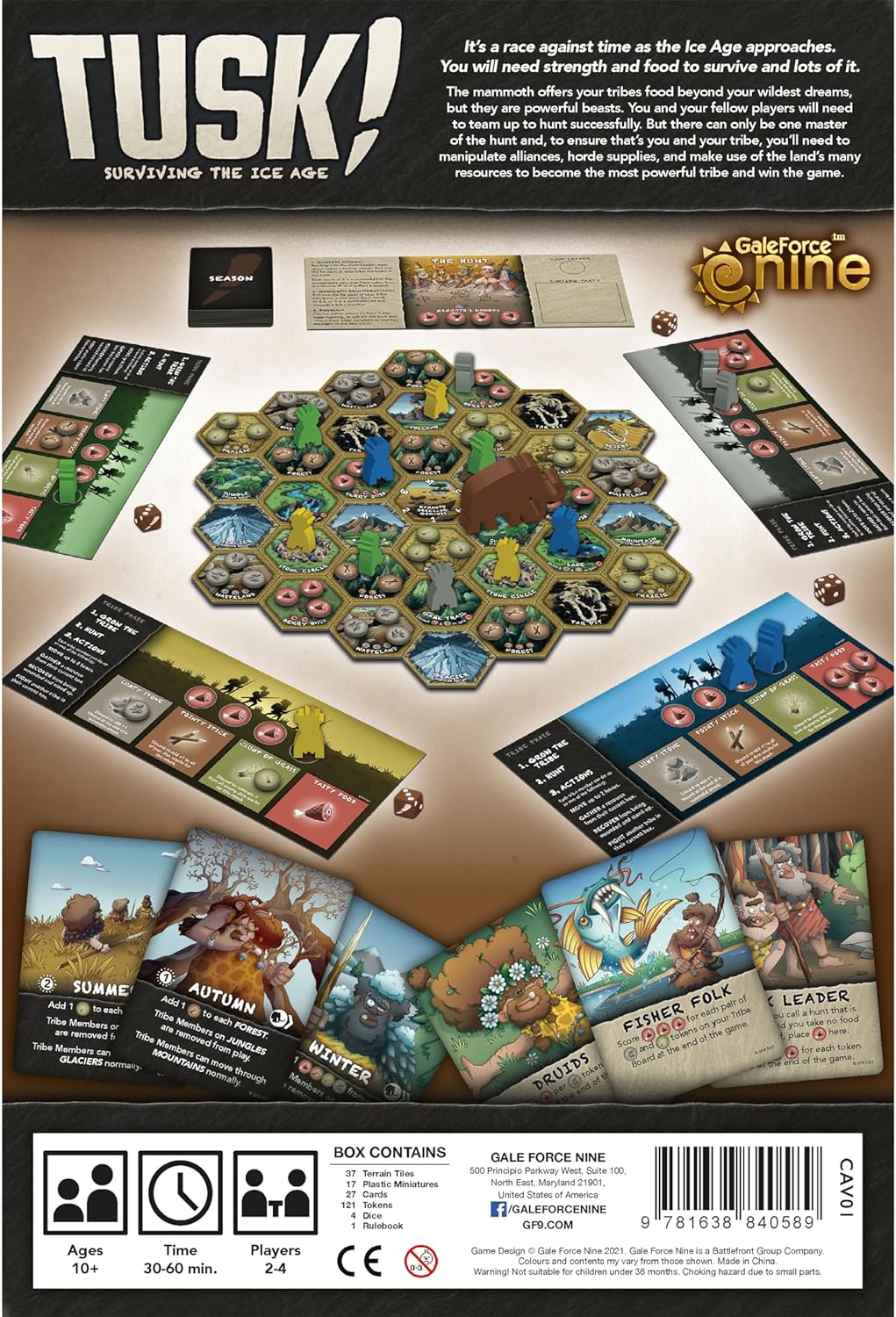 Gale Force 9 TUSK! Surviving The Ice Age - Strategy Board Game, Ages 10+, 30-60 Min, 2-4 Players