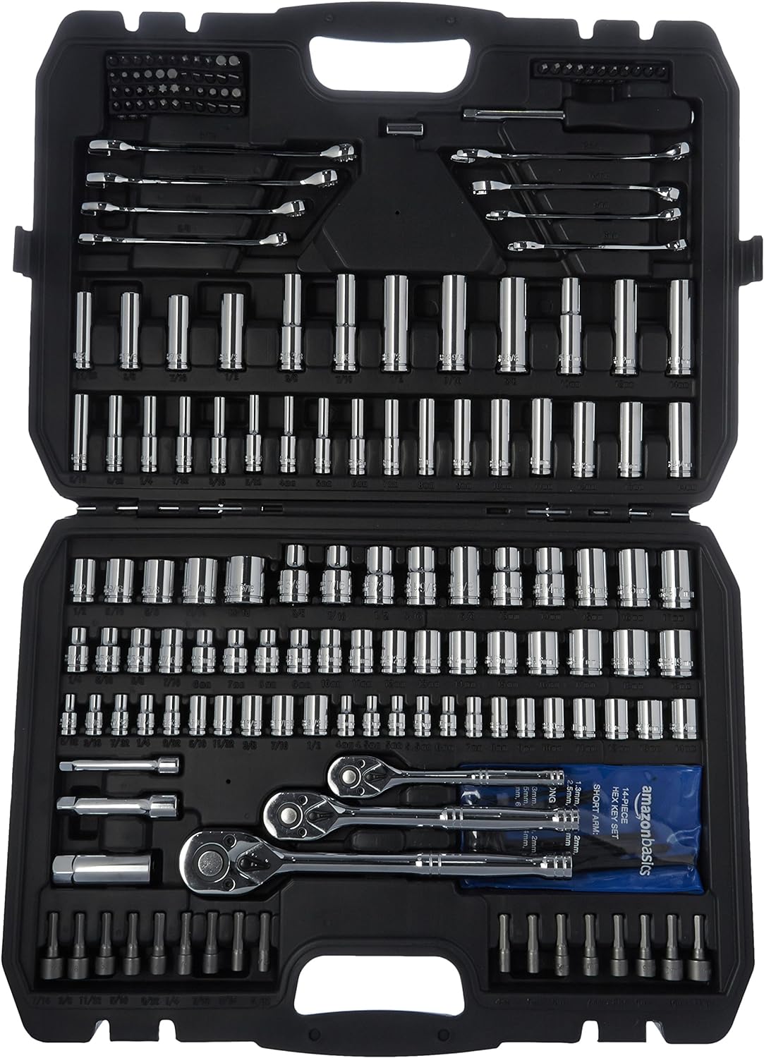 Amazon Basics Mechanic's Tool Socket Set With Case, 201-Piece