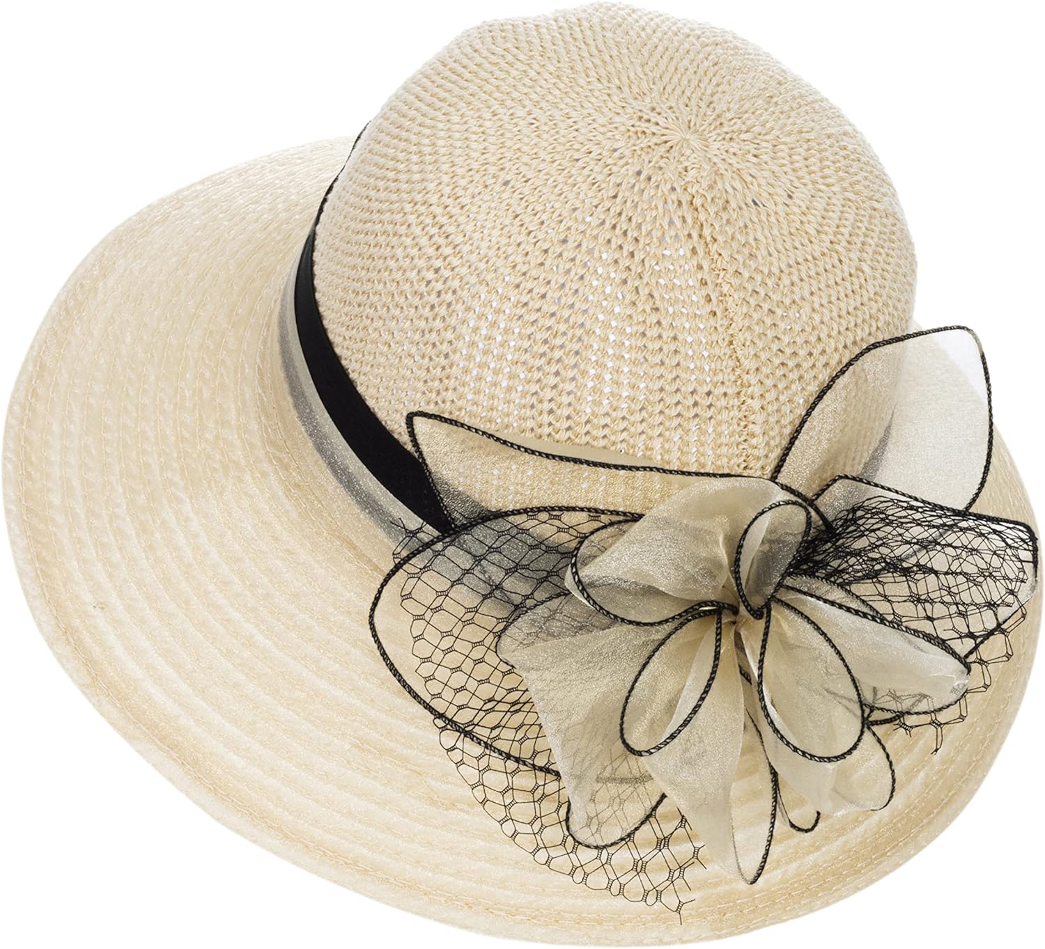 Women Kentucky Organza Derby Hat - Bridal Wedding Church Tea Party Wide Brim Summer Sun Cap