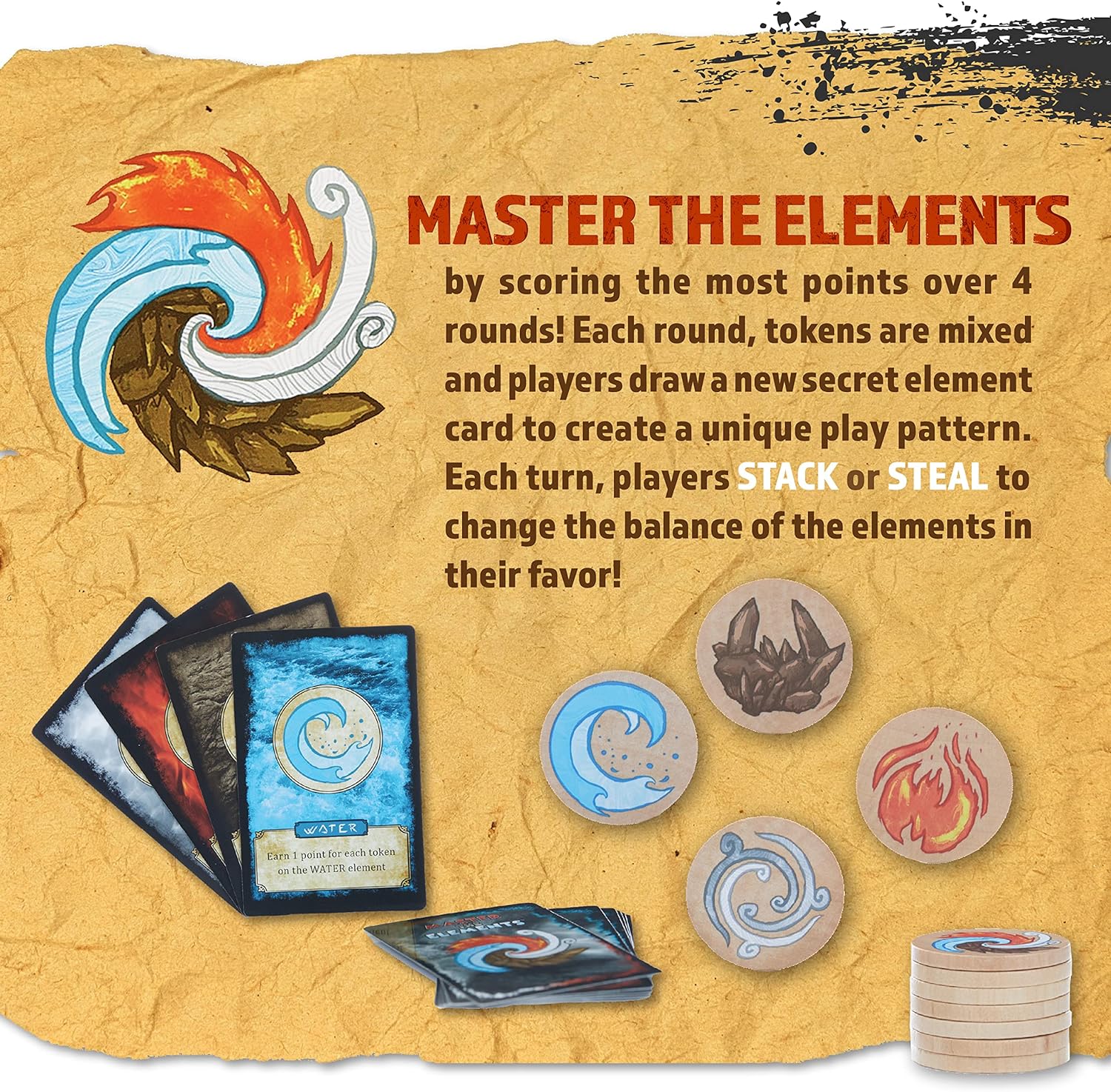 Master The Elements Novelty Board Game of Strategy and Chance - Perfect Family Friendly Game for Adults, Teens & Kids Ages 8 Years and Older, 2 to 6 Players Compete to Outwit Their Opponents