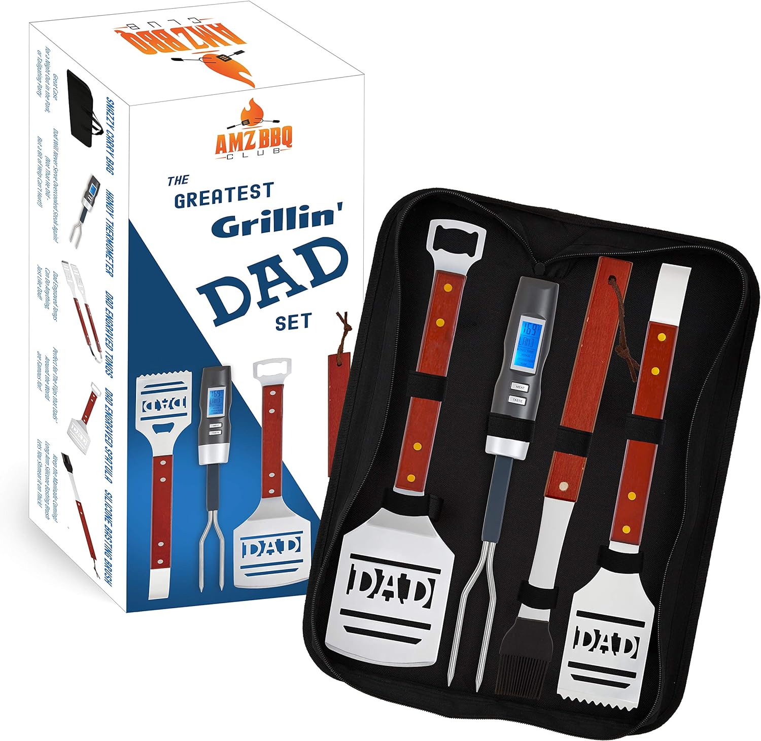 Ultimate Dad Birthday Gift - Grilling Set with Basting Brush and BBQ Fork That Also Works As A Thermometer - Perfect for Father's Day Cooking Gifts and More! (Dad-BBQ-Set)