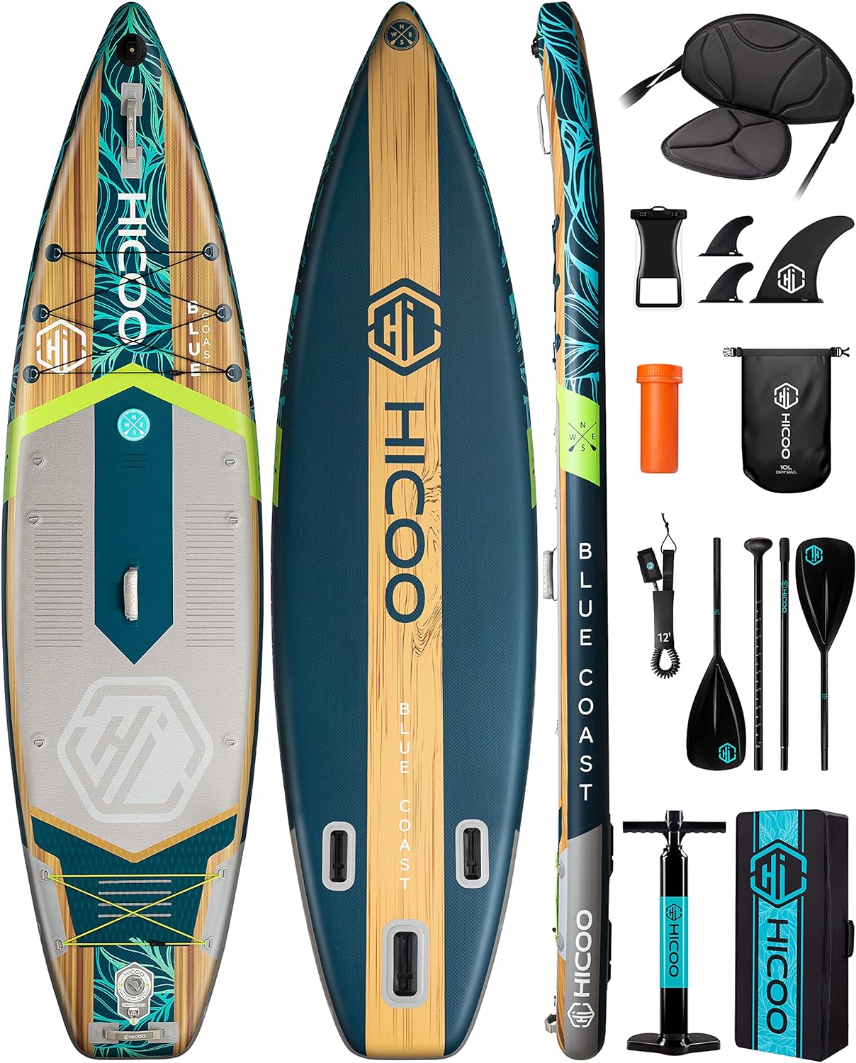 11'6''×34"×6" Extra Wide Inflatable Paddle Board, Stand Up Paddle Board, Sup Board with 3 Removable Fins, 10L Waterproof Bag, 16 D-Rings, Backpack, Hand Pump, Floating Paddle, Safety Leash