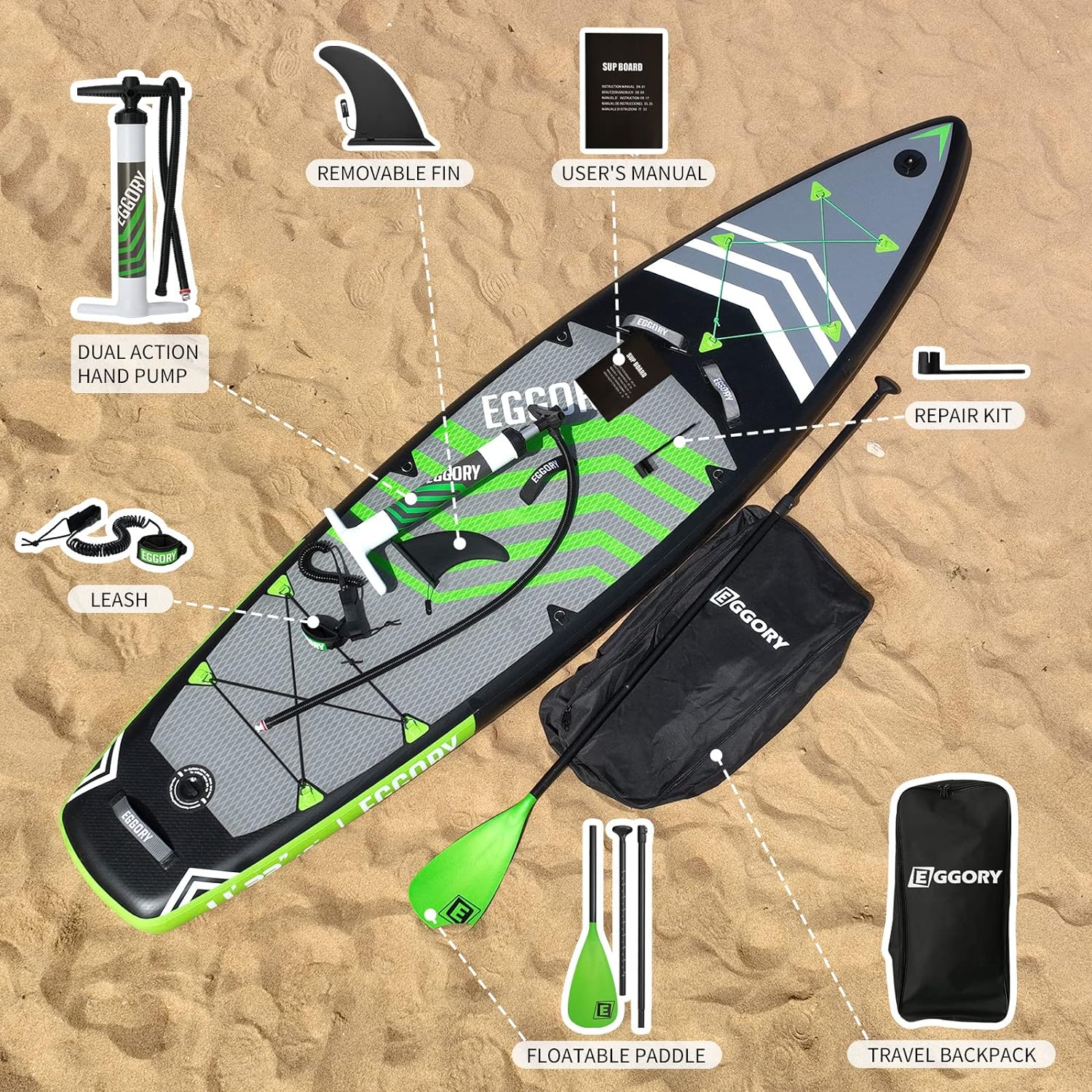 Inflatable Paddle Board, 11'x32 x6 Stand Up Paddle Board, Sup Board with Removable Fin, Floating Paddle, Hand Pump, Waterproof Bag, Traveling Board