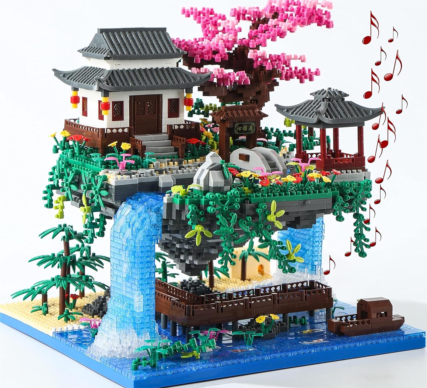 Cherry Blossom Tree Building Set with Gift Box, Original Music (Type :Symphony), Japanese Sakura/Bonsai House Lights Building Kit（3220 Pcs)