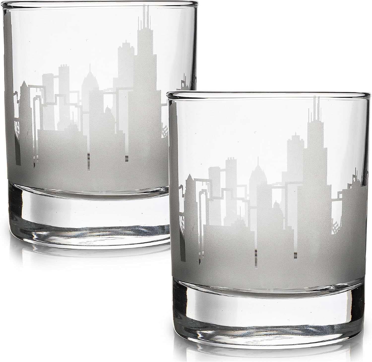 Greenline Goods Skyline Etched Chicago Whiskey Glasses Gift (Set of 2) | Old Fashioned Tumbler – For Chicago Lovers - Windy City Accessories and Souvenirs - Illinois Glassware Decor