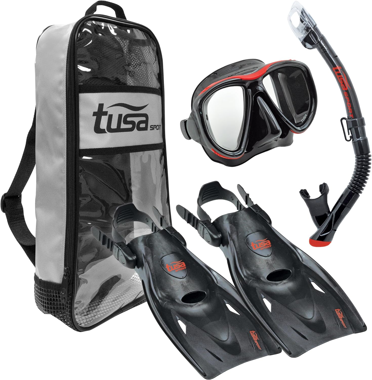 TUSA Sport Adult Powerview Mask, Dry Snorkel, and Fins Travel Set