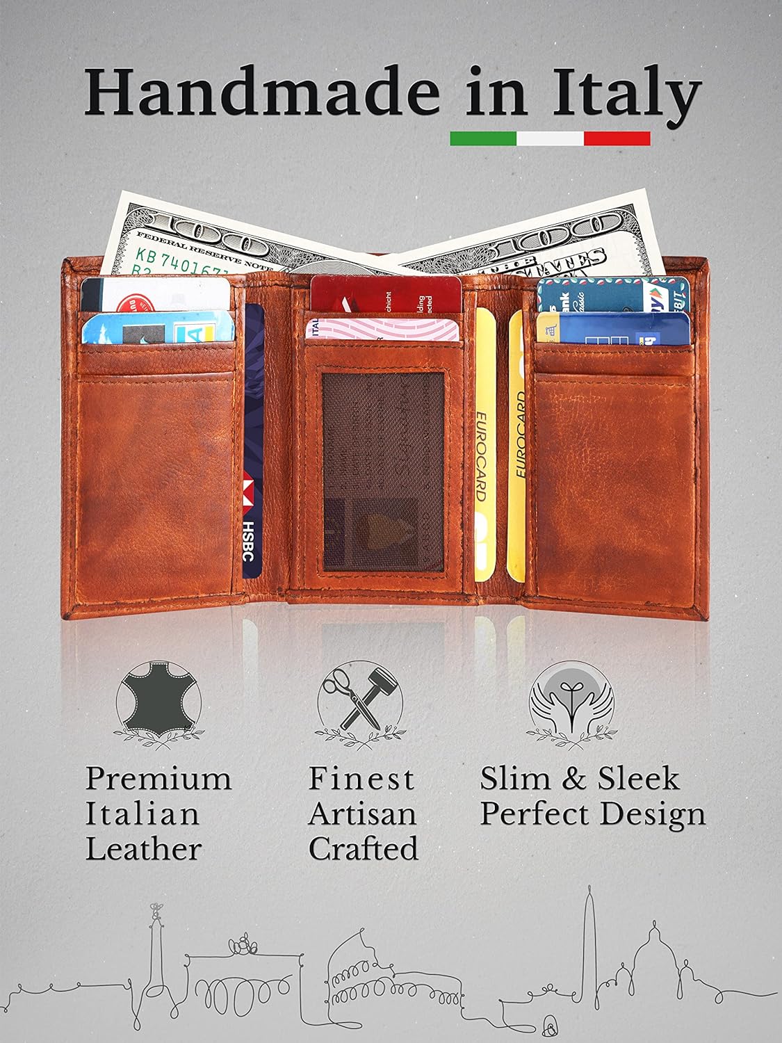 CALGARI® Italian Luxury Leather Wallets For Men | Trifold