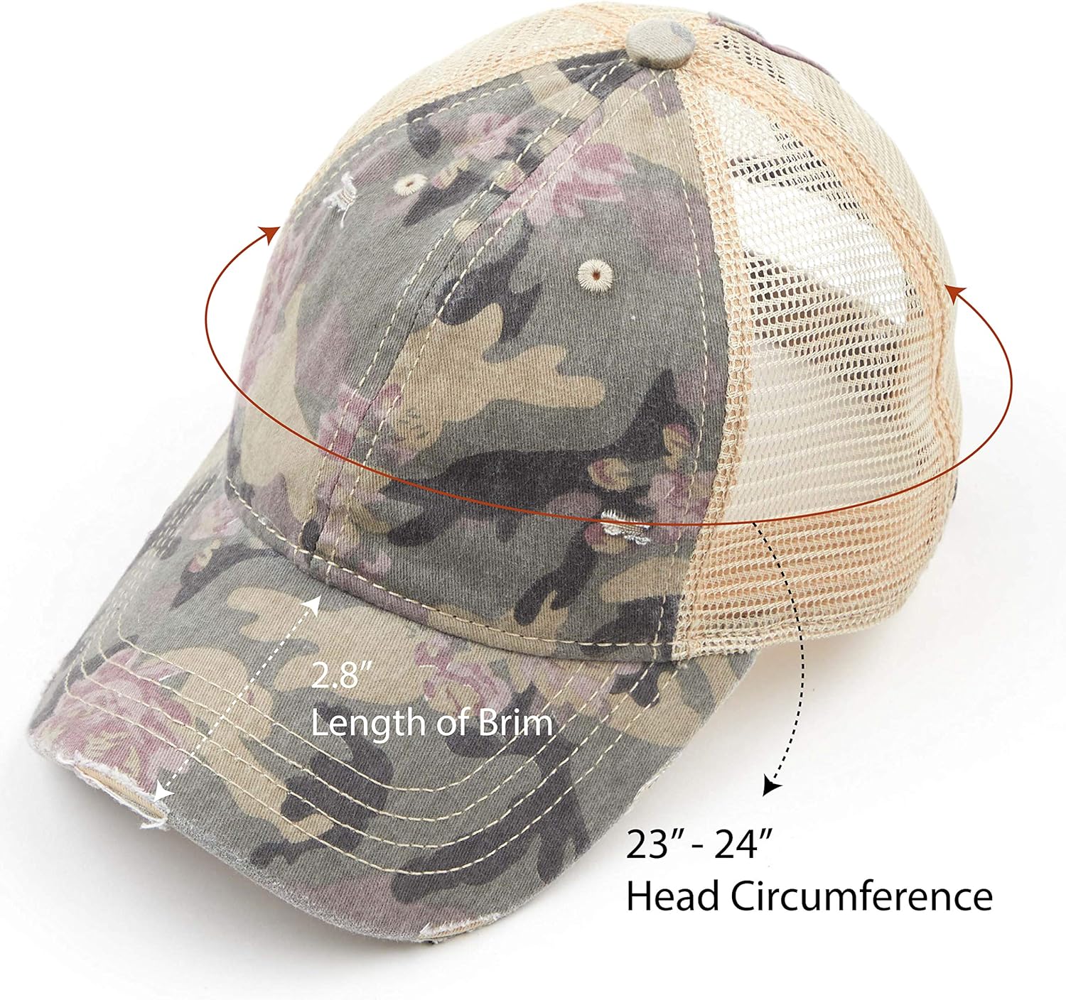 C.C Exclusives Hatsandscarf Washed Distressed Cotton Camo Print Denim Ponytail Hat Adjustable Camo Baseball Cap (BT-15)