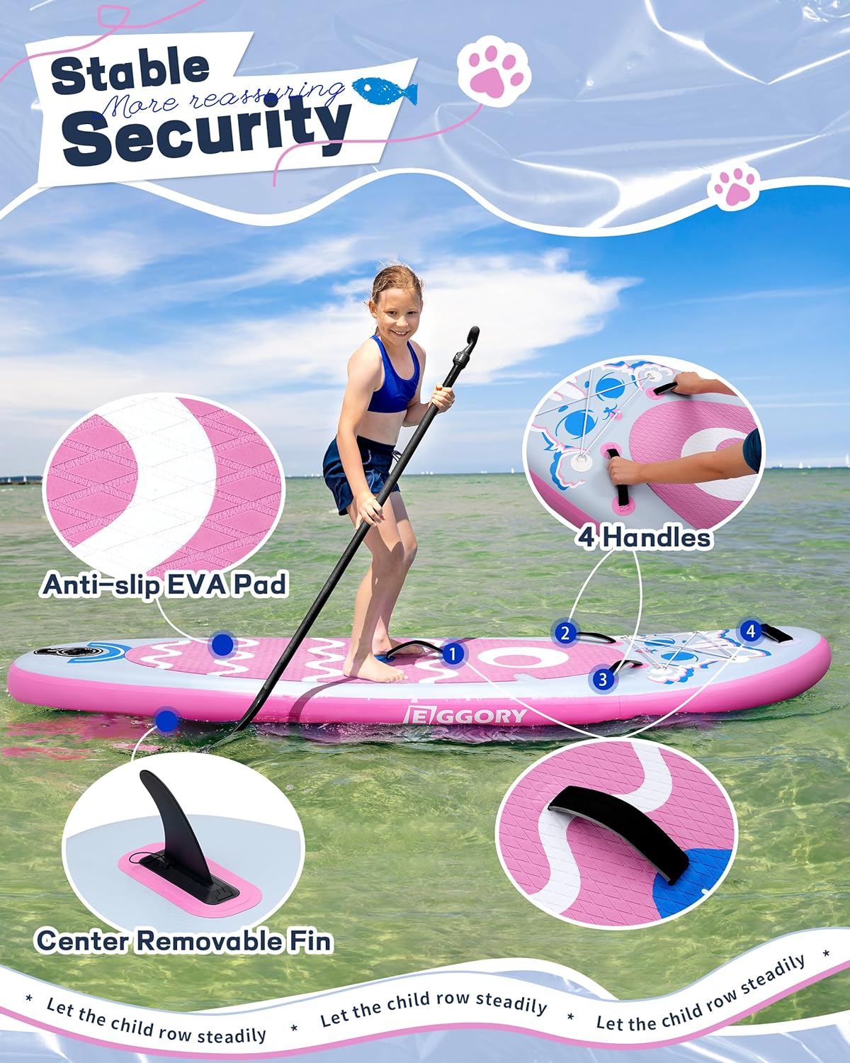 EGGOEY Kids Stand Up Paddle Board, Inflatable Paddle Board with Sup Board Accessories, Durable, Stable Design, Wide Non-Slip Deck, Ultra Light Inflatable SUP Paddle for Youth & Kids